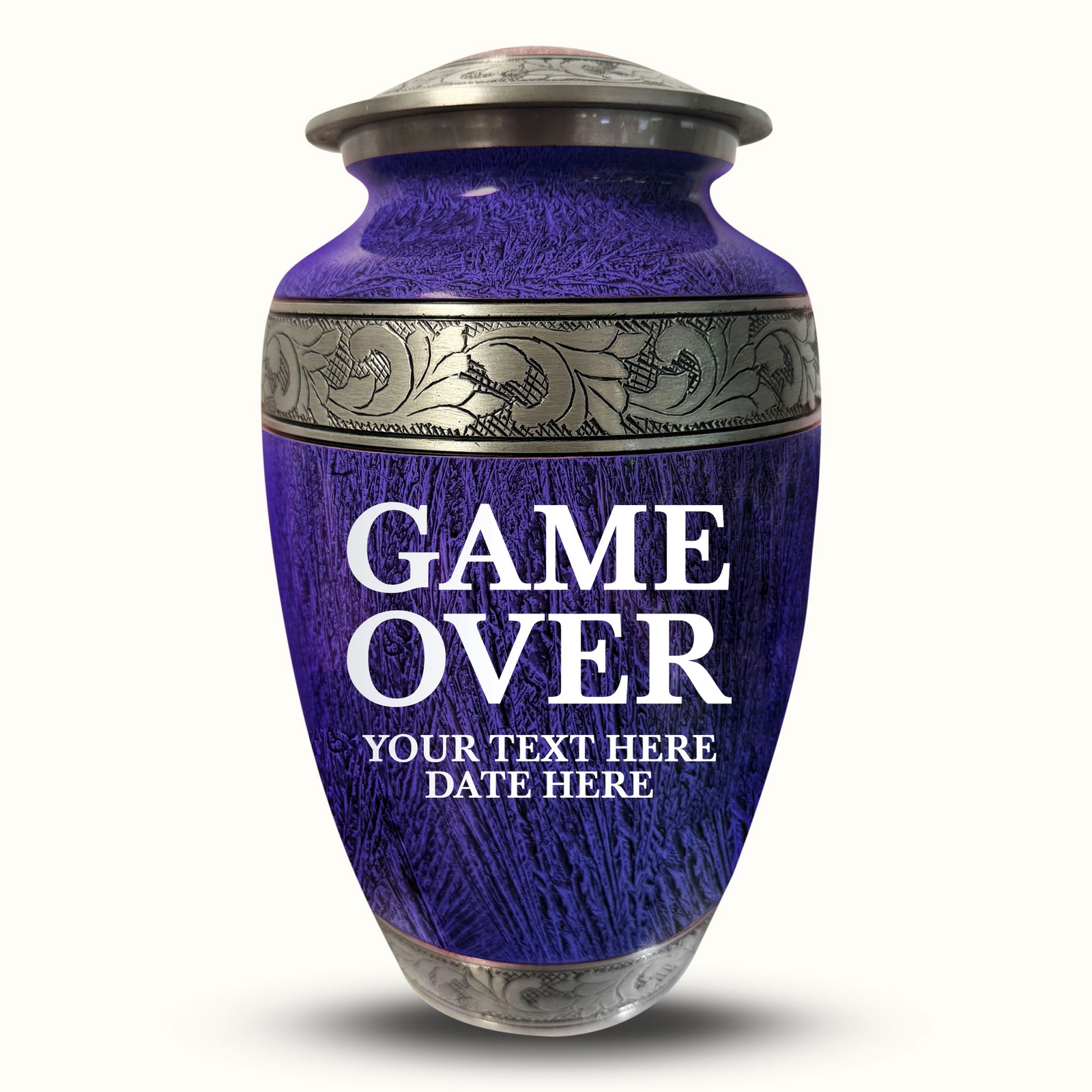 Custom Aluminum Human Urn - Elevate Collection - Funny Gaming Design - Distressed Finish - 200 Cubic Inch