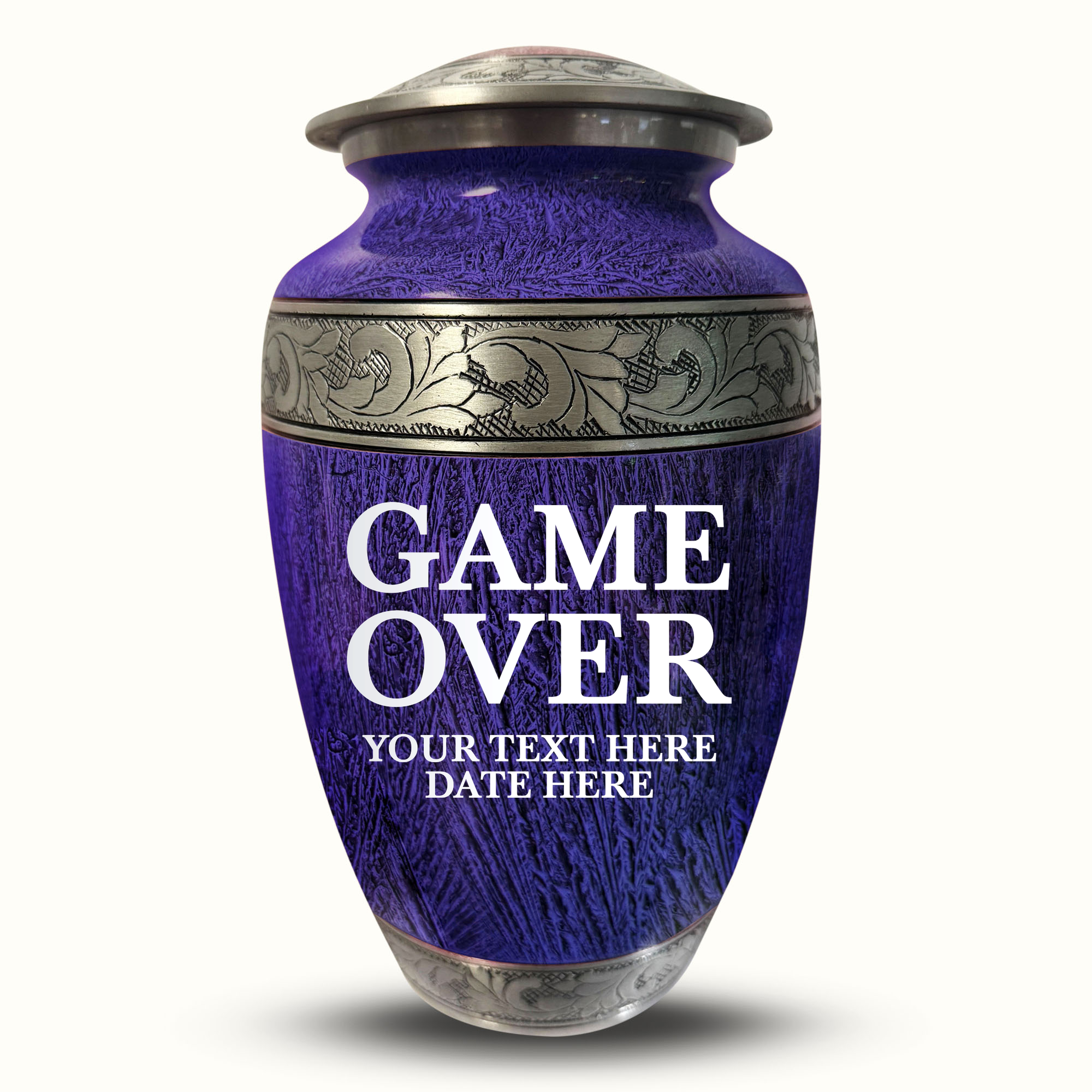 Custom Large Cremation Urn for Human Ashes - Elevate Collection - Funny Gaming Design - Distressed Finish - 200 Cubic Inch