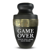 Custom Aluminum Human Urn - Funny Gaming Design - Elite Collection with Gold Inlay - 200 Cubic Inch