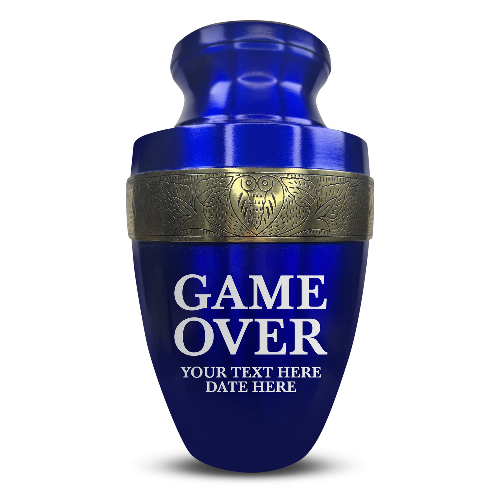 Custom Aluminum Human Urn - Funny Gaming Design - Elite Collection with Gold Inlay - 200 Cubic Inch