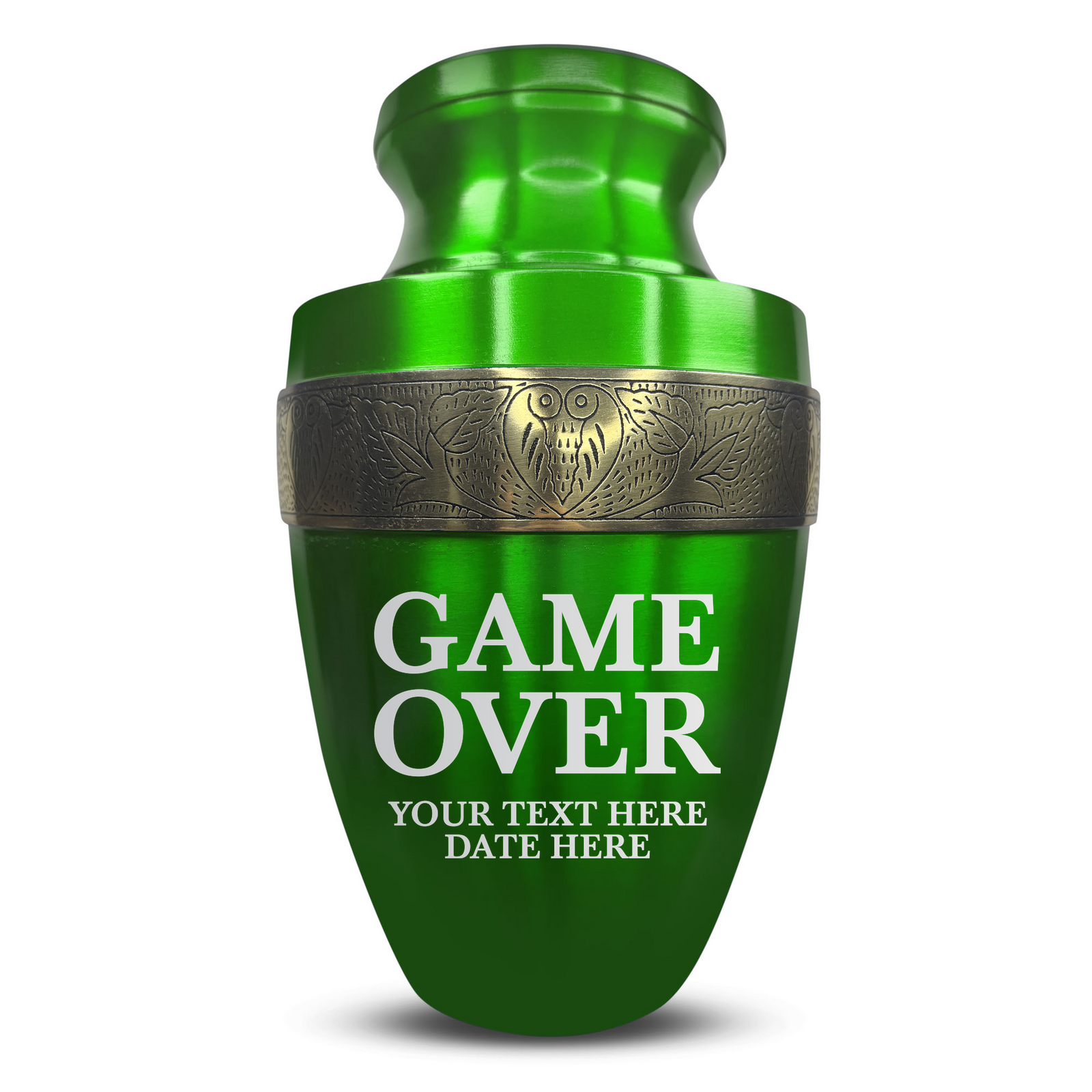 Custom Aluminum Human Urn - Funny Gaming Design - Elite Collection with Gold Inlay - 200 Cubic Inch