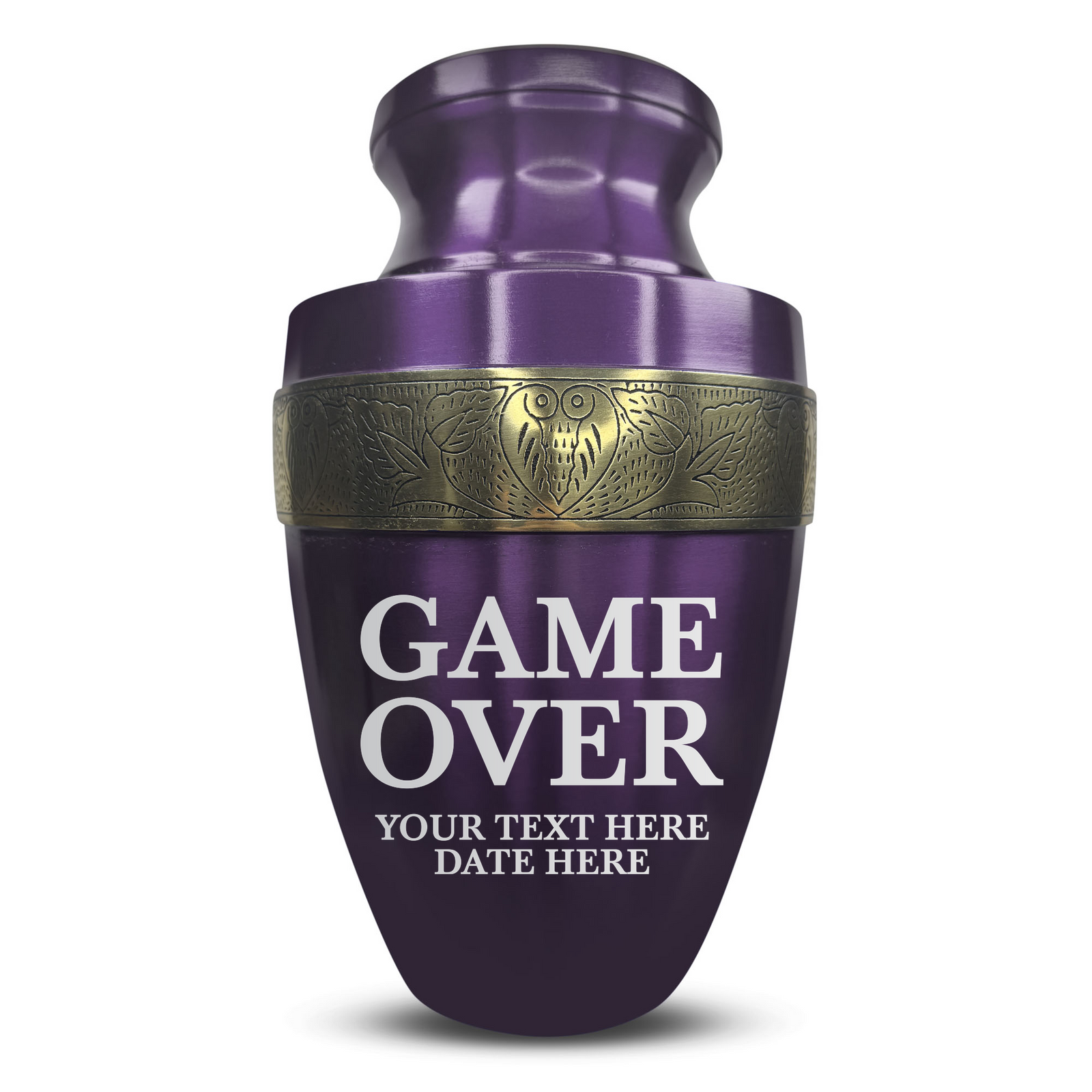 Custom Aluminum Human Urn - Funny Gaming Design - Elite Collection with Gold Inlay - 200 Cubic Inch