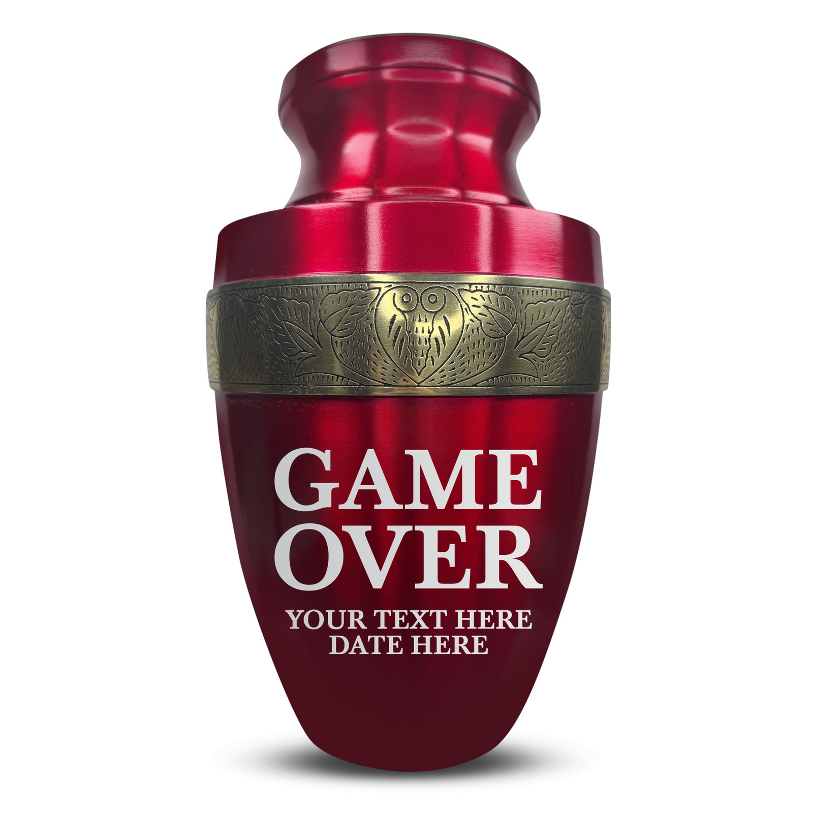 Custom Aluminum Human Urn - Funny Gaming Design - Elite Collection with Gold Inlay - 200 Cubic Inch