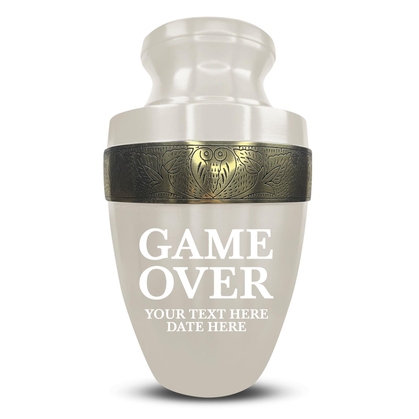 Custom Aluminum Human Urn - Funny Gaming Design - Elite Collection with Gold Inlay - 200 Cubic Inch