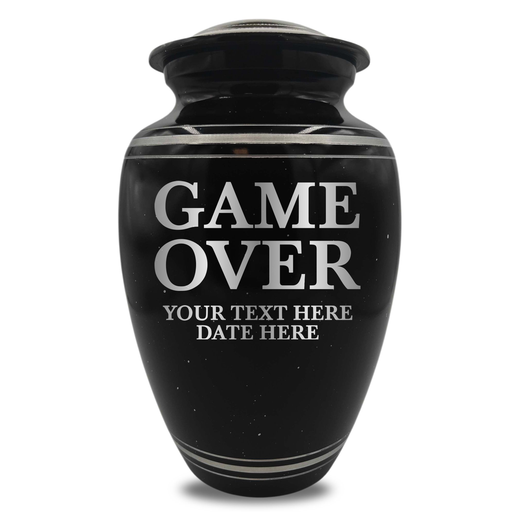 Spotted Black Aluminum with Silver Rim Human Cremation Urn - 200 Cubic Inch | Gaming Memorial