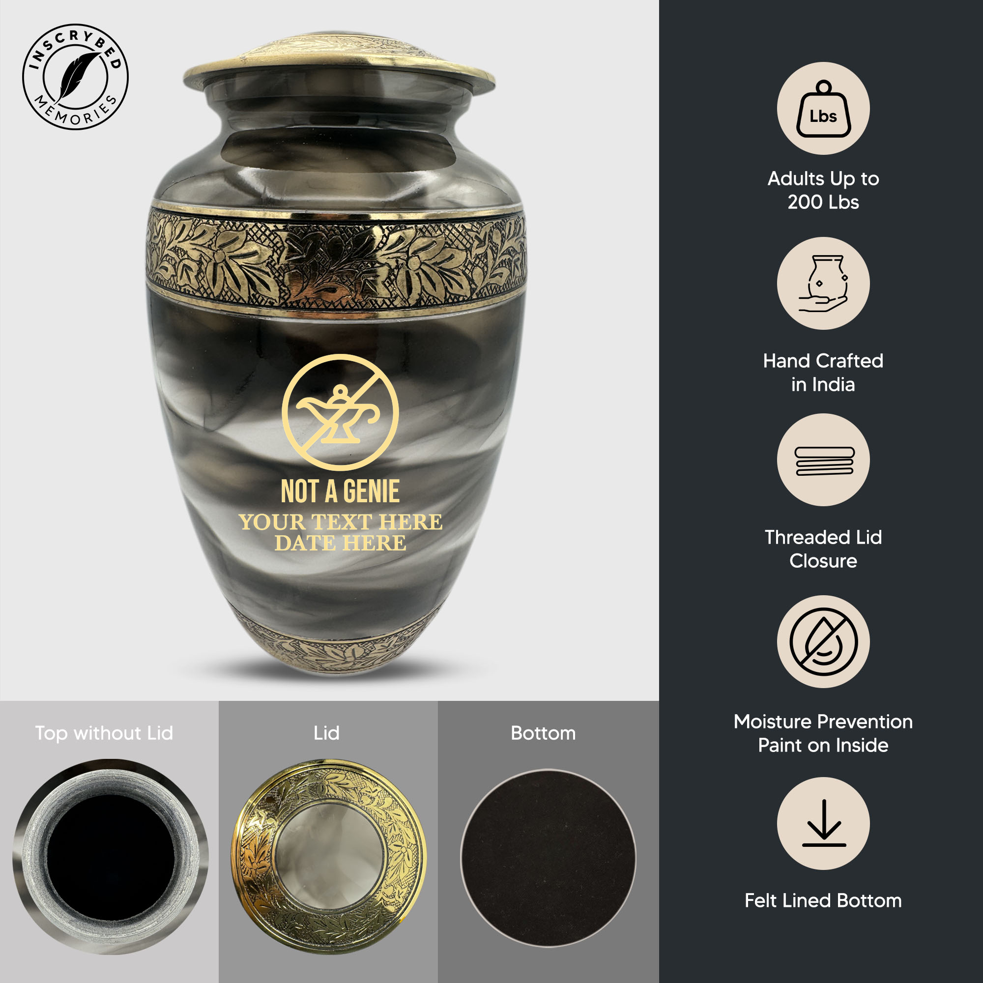 Custom Aluminum Cremation Urn for Human Ashes - Suzesta Pearl White Memorial Urn - Funny TV Design - 200 Cubic Inch