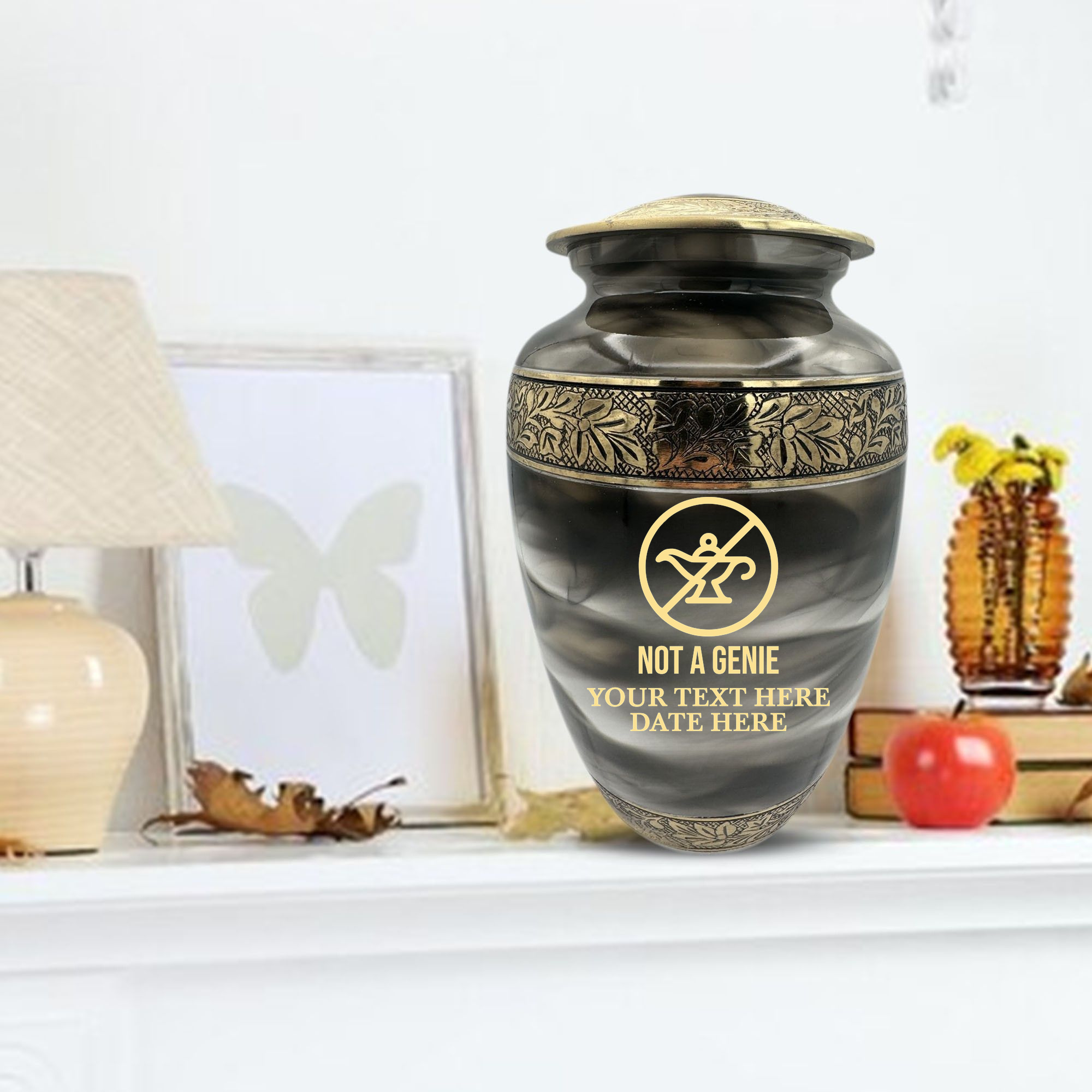 Custom Aluminum Cremation Urn for Human Ashes - Suzesta Pearl White Memorial Urn - Funny TV Design - 200 Cubic Inch
