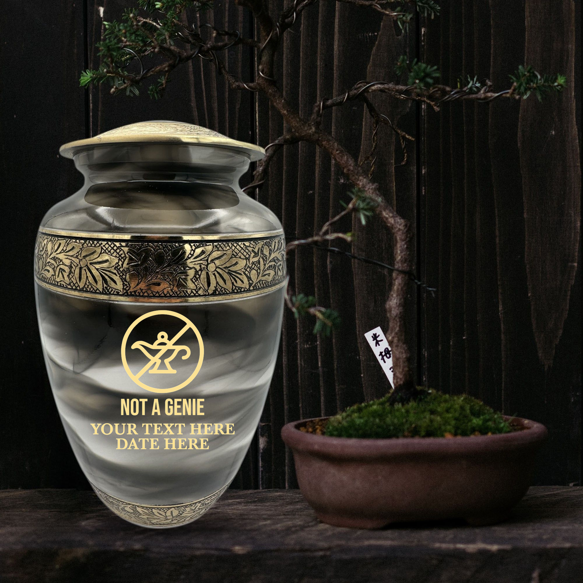 Custom Aluminum Cremation Urn for Human Ashes - Suzesta Pearl White Memorial Urn - Funny TV Design - 200 Cubic Inch