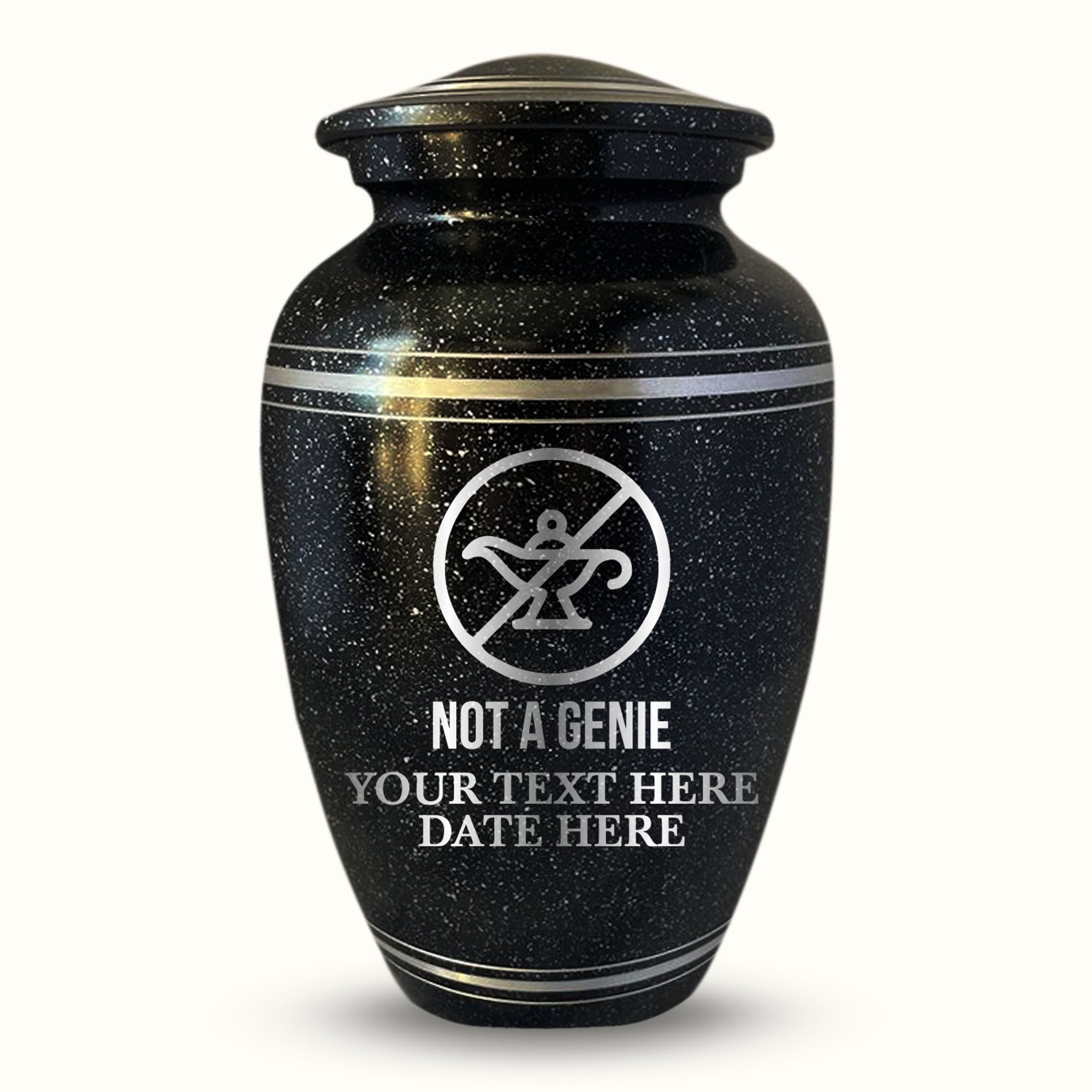 Spotted Black Aluminum with Silver Rim Human Cremation Urn - 200 Cubic Inch | Funny Pop Culture