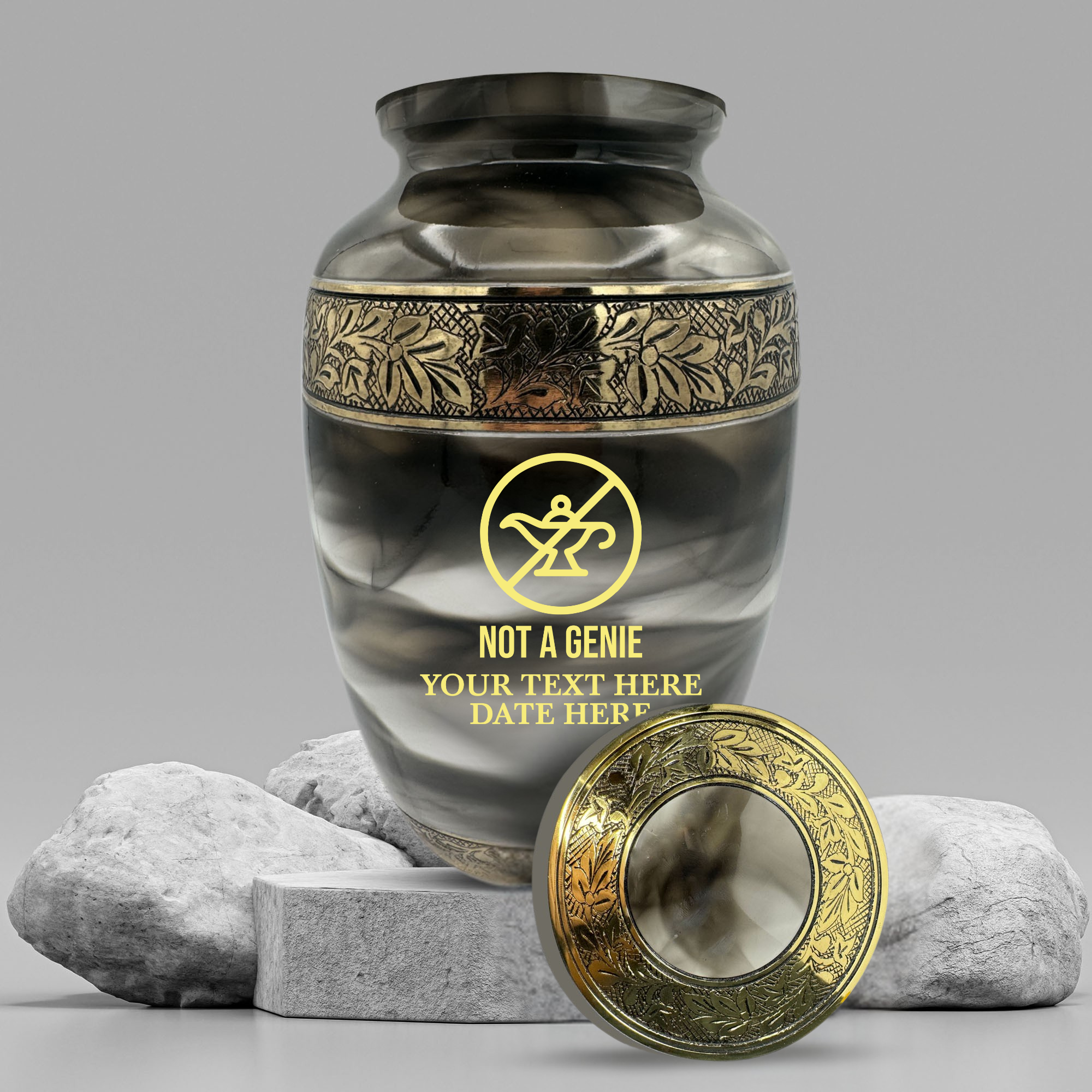 Custom Aluminum Cremation Urn for Human Ashes - Suzesta Pearl White Memorial Urn - Funny TV Design - 200 Cubic Inch