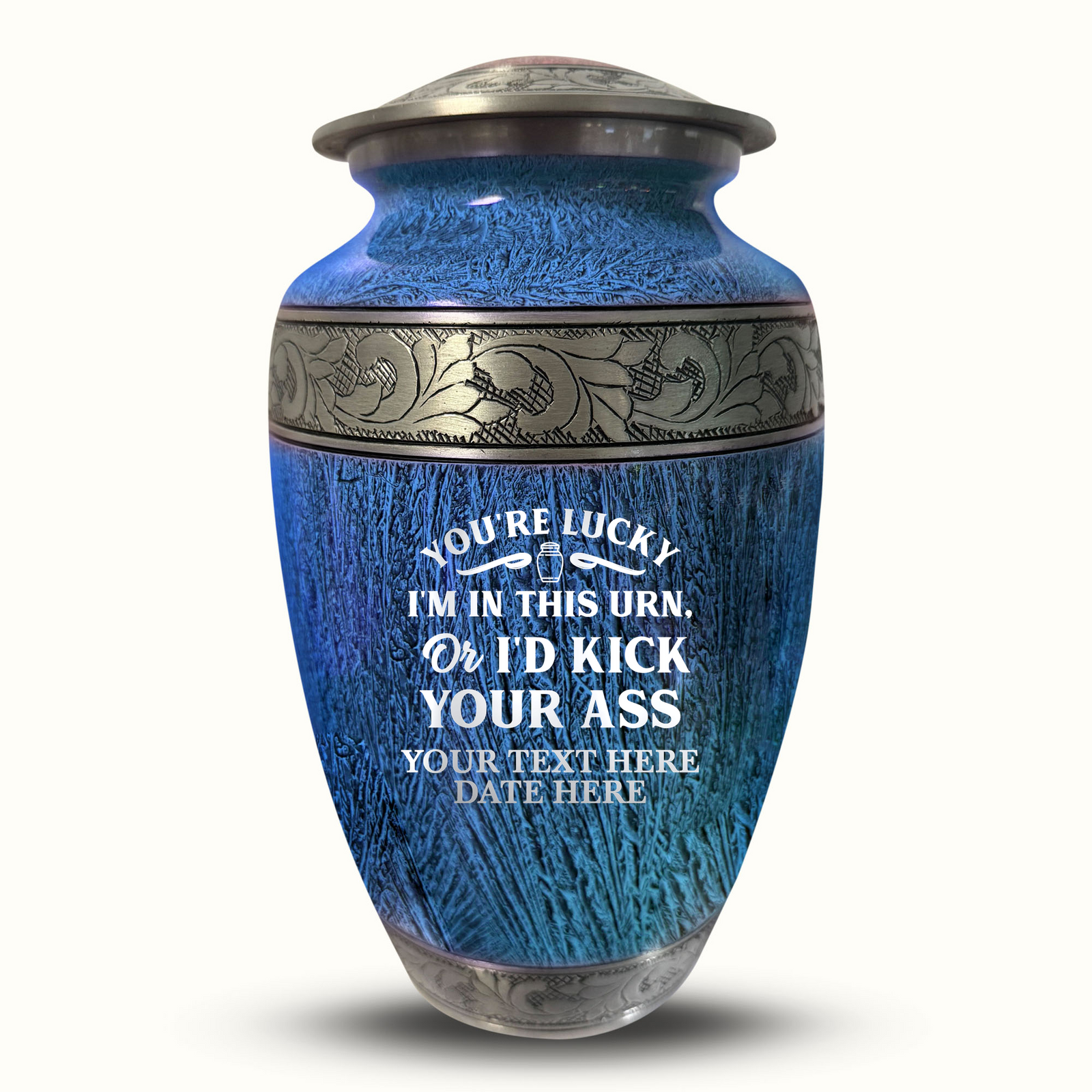 Custom Aluminum Human Urn - Elevate Collection - Just Funny Design - Distressed Finish - 200 Cubic Inch