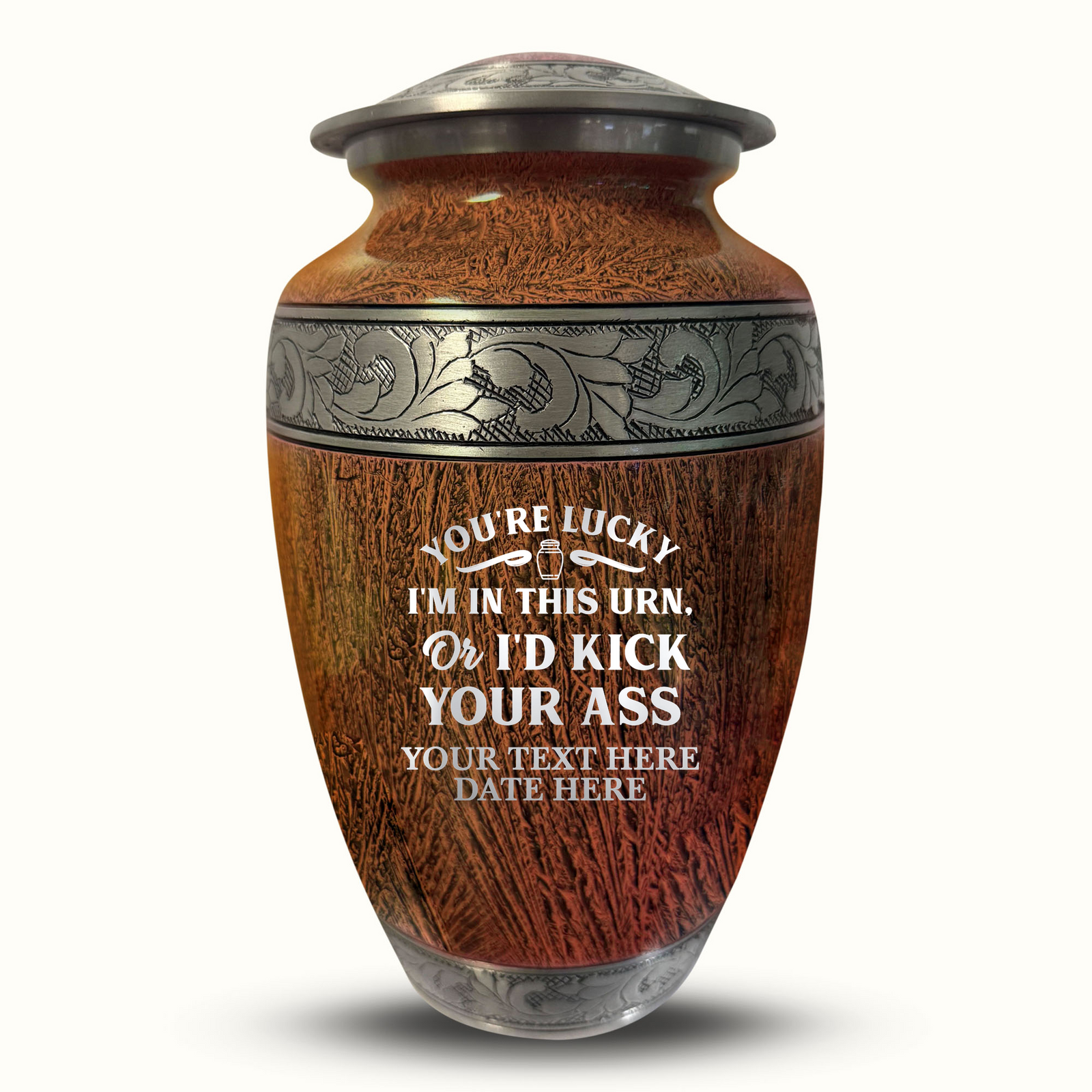 Custom Aluminum Human Urn - Elevate Collection - Just Funny Design - Distressed Finish - 200 Cubic Inch