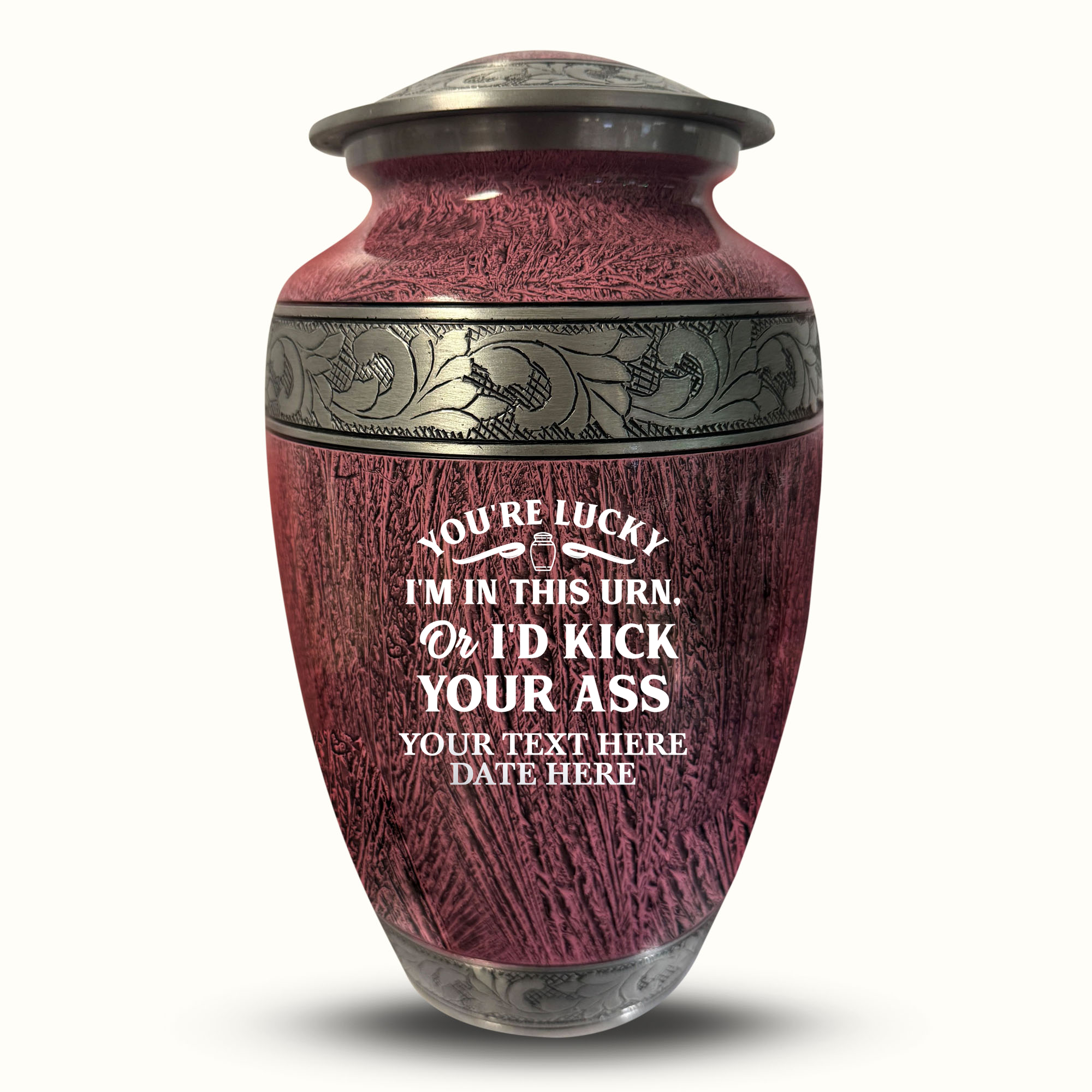 Custom Large Cremation Urn for Human Ashes - Elevate Collection - Just Funny Design - Distressed Finish - 200 Cubic Inch