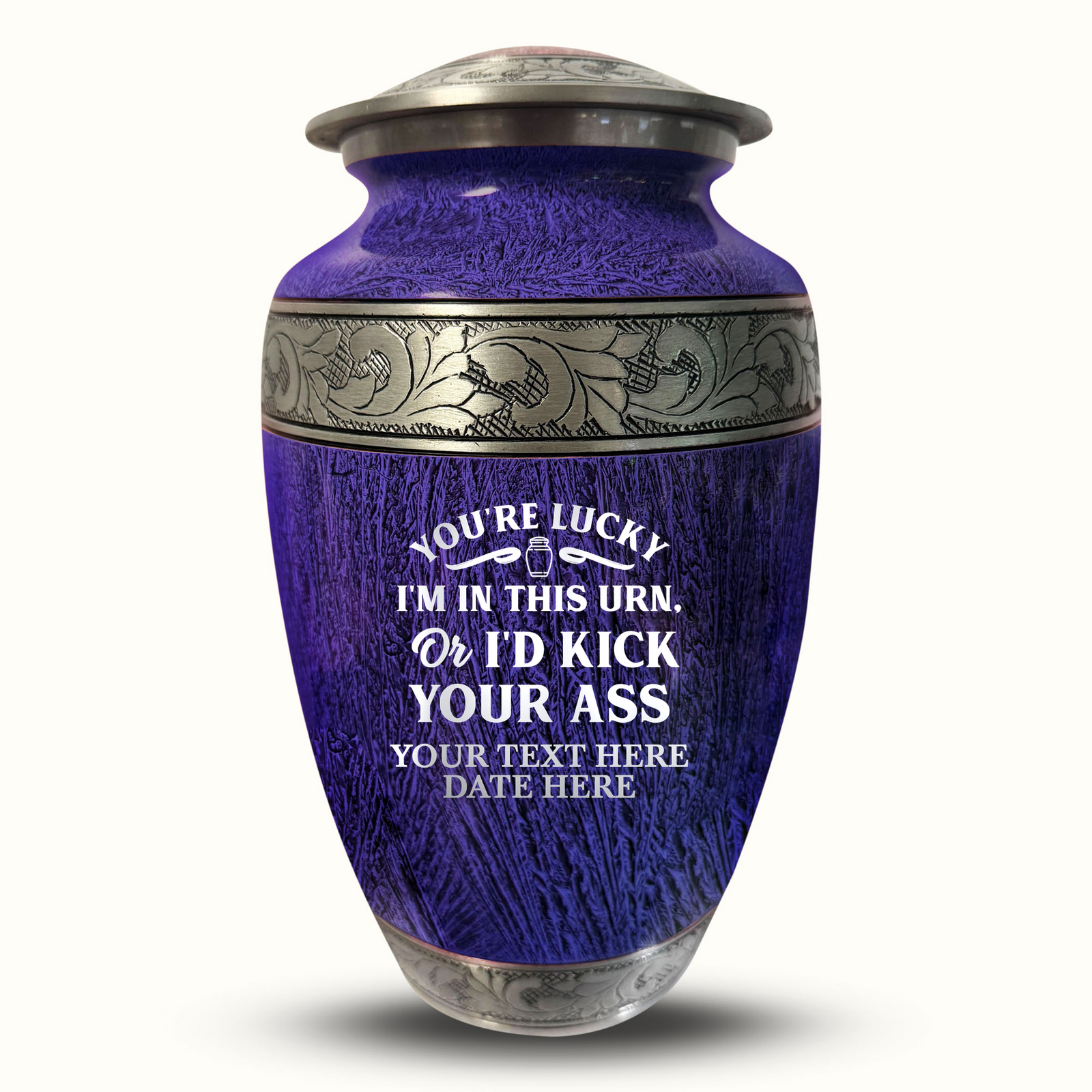 Custom Aluminum Human Urn - Elevate Collection - Just Funny Design - Distressed Finish - 200 Cubic Inch