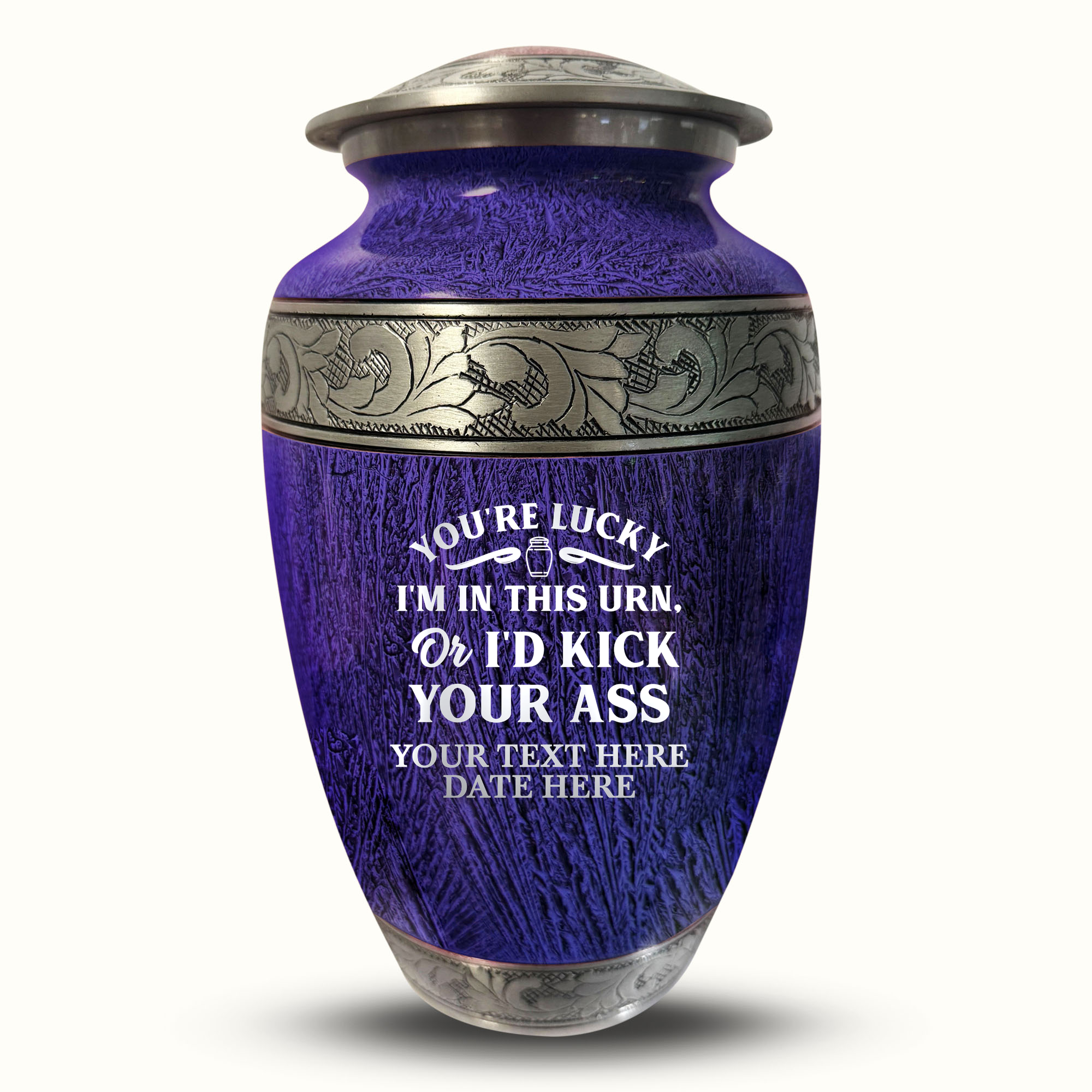 Custom Large Cremation Urn for Human Ashes - Elevate Collection - Just Funny Design - Distressed Finish - 200 Cubic Inch