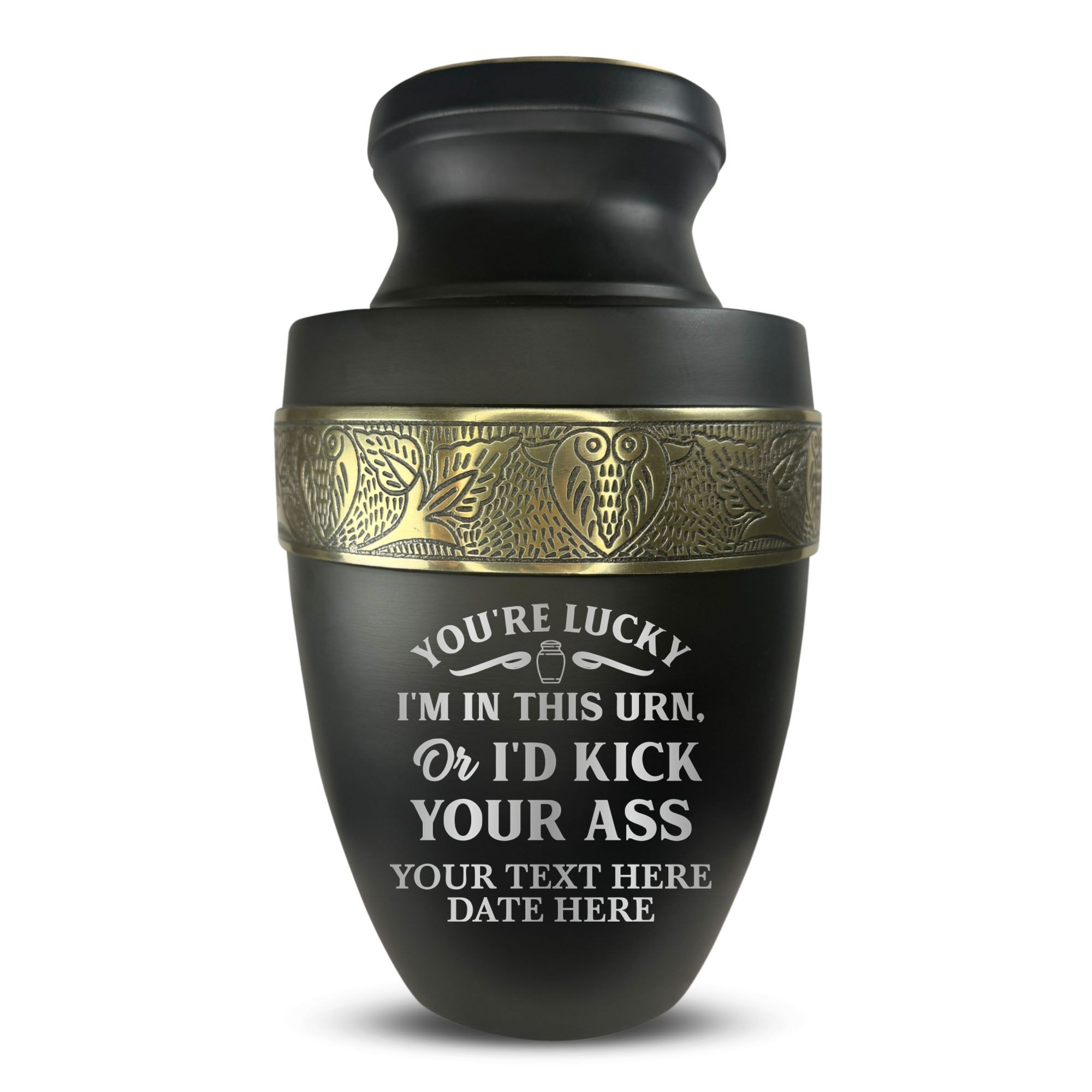 Elite Human Cremation Urn - 200 Cubic Inch - Aluminum with Gold Inlay | Just Funny Memorial