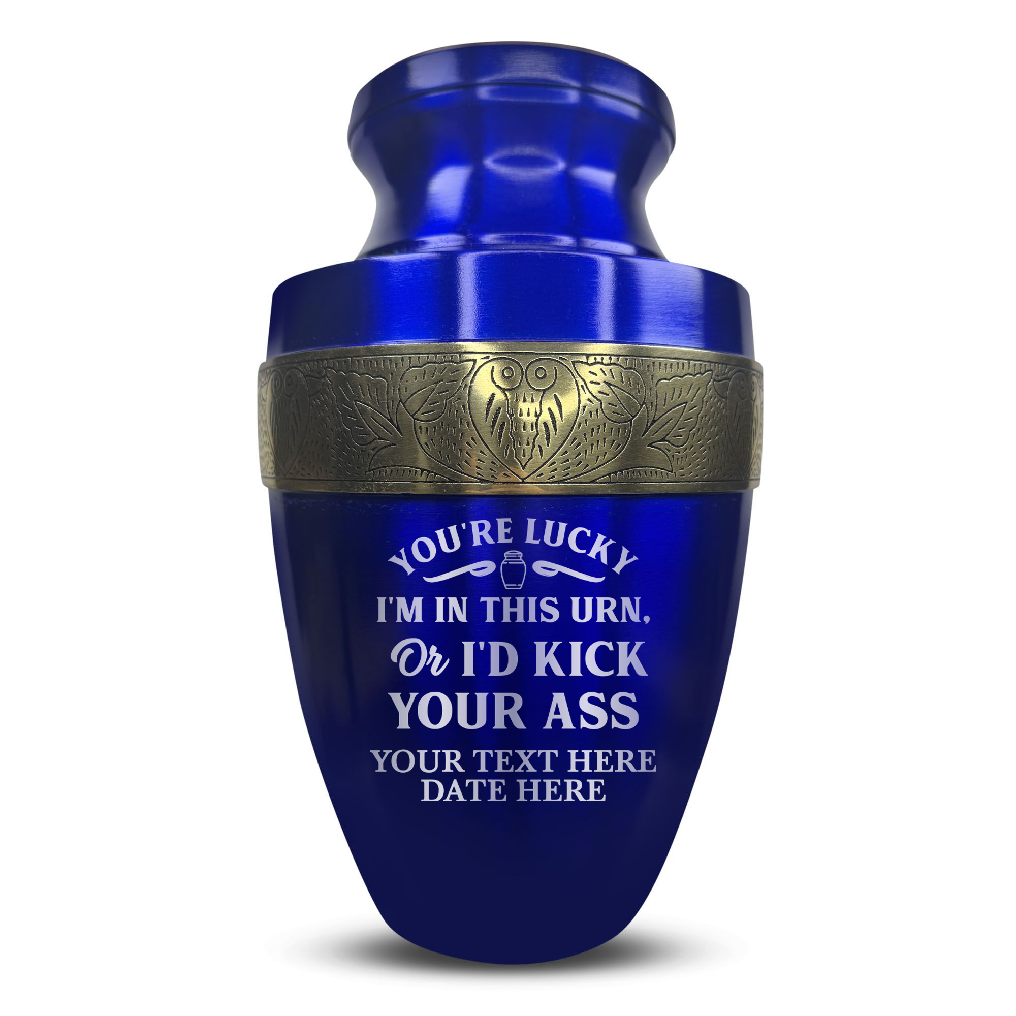 Elite Human Cremation Urn - 200 Cubic Inch - Aluminum with Gold Inlay | Just Funny Memorial