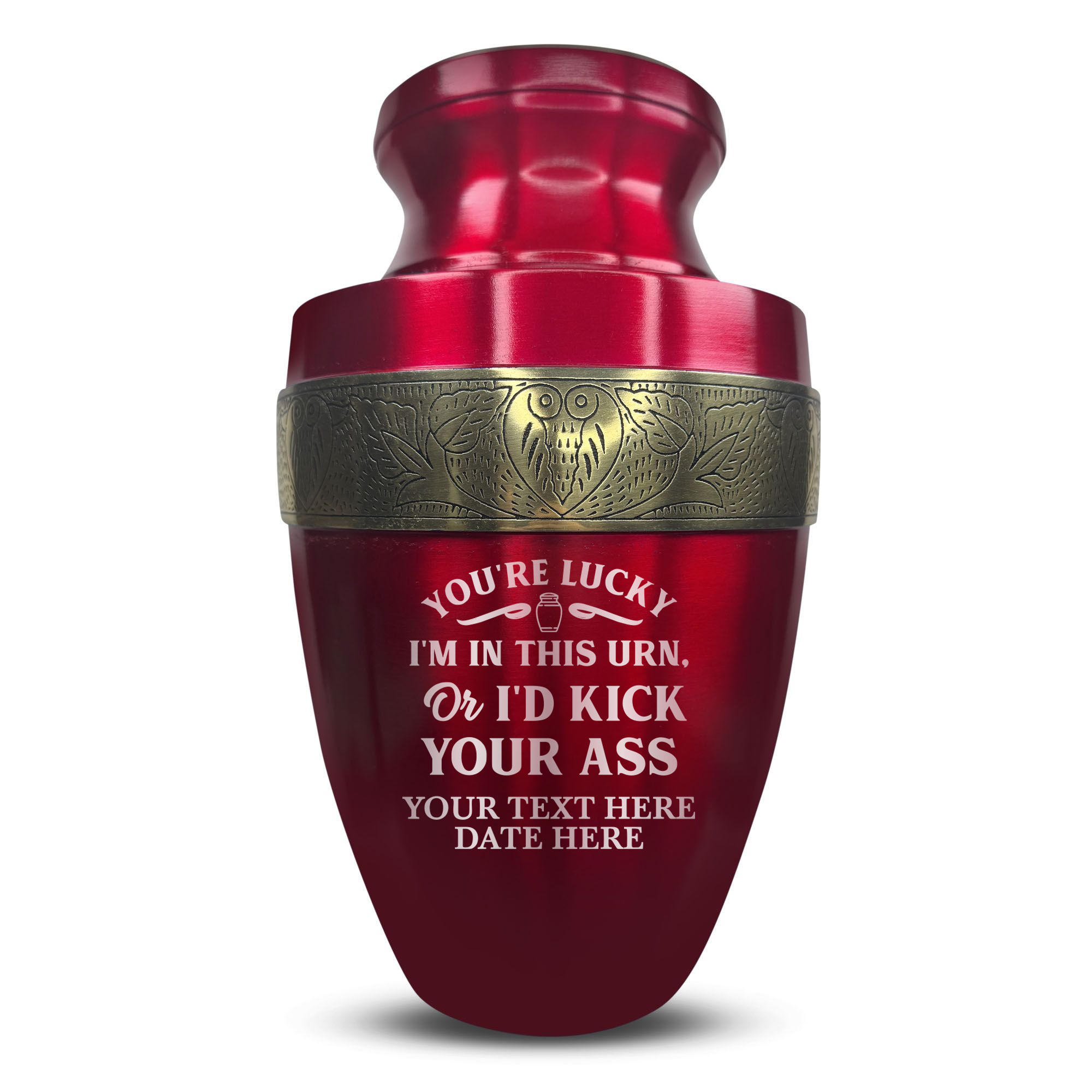 Elite Human Cremation Urn - 200 Cubic Inch - Aluminum with Gold Inlay | Just Funny Memorial