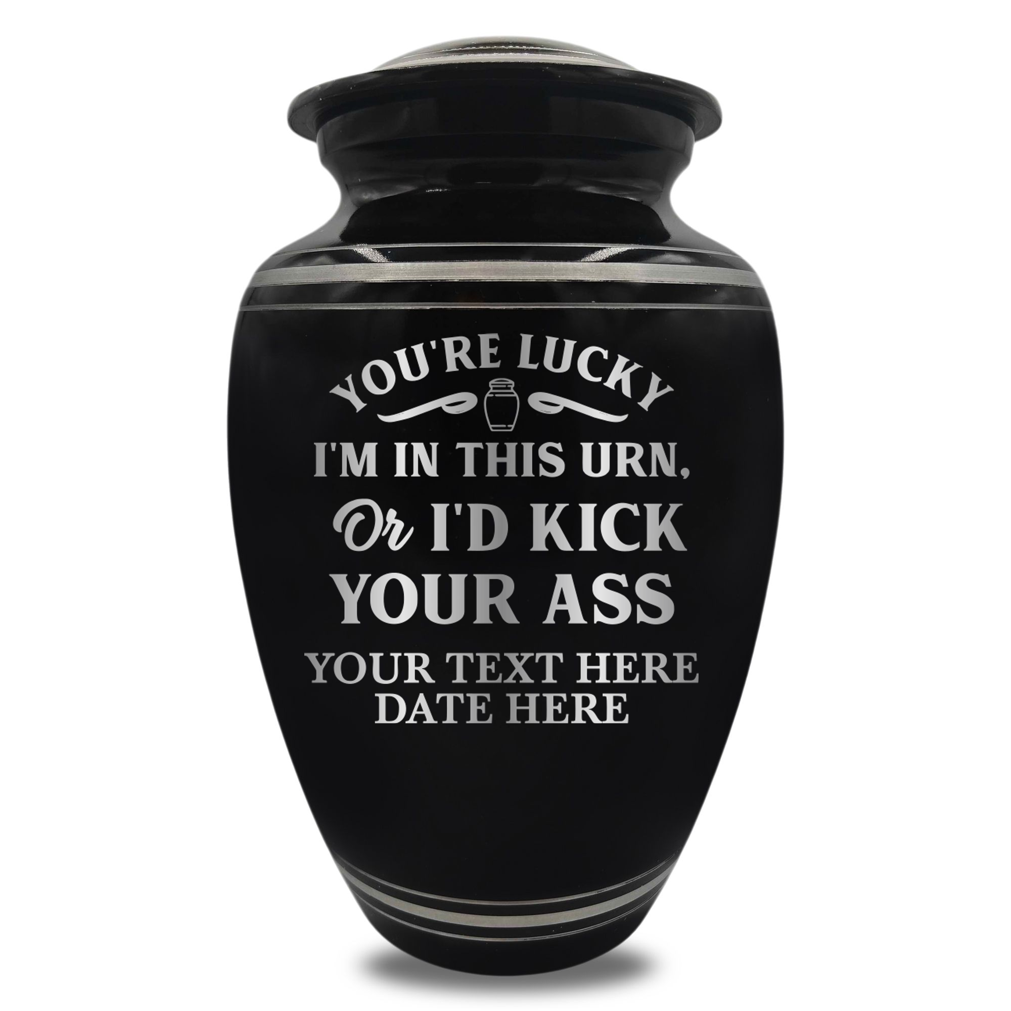 Polished Aluminum with Silver Rim Human Cremation Urn - 200 Cubic Inch | Just Funny Memorial