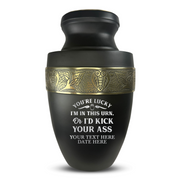 Personalized Adult Human Cremation Urn with Custom Name Date on Gold Rim Container for Ashes and Men or Women Cremains | Elite Just Funny Urn Series | 200 Lbs | You're Lucky 1