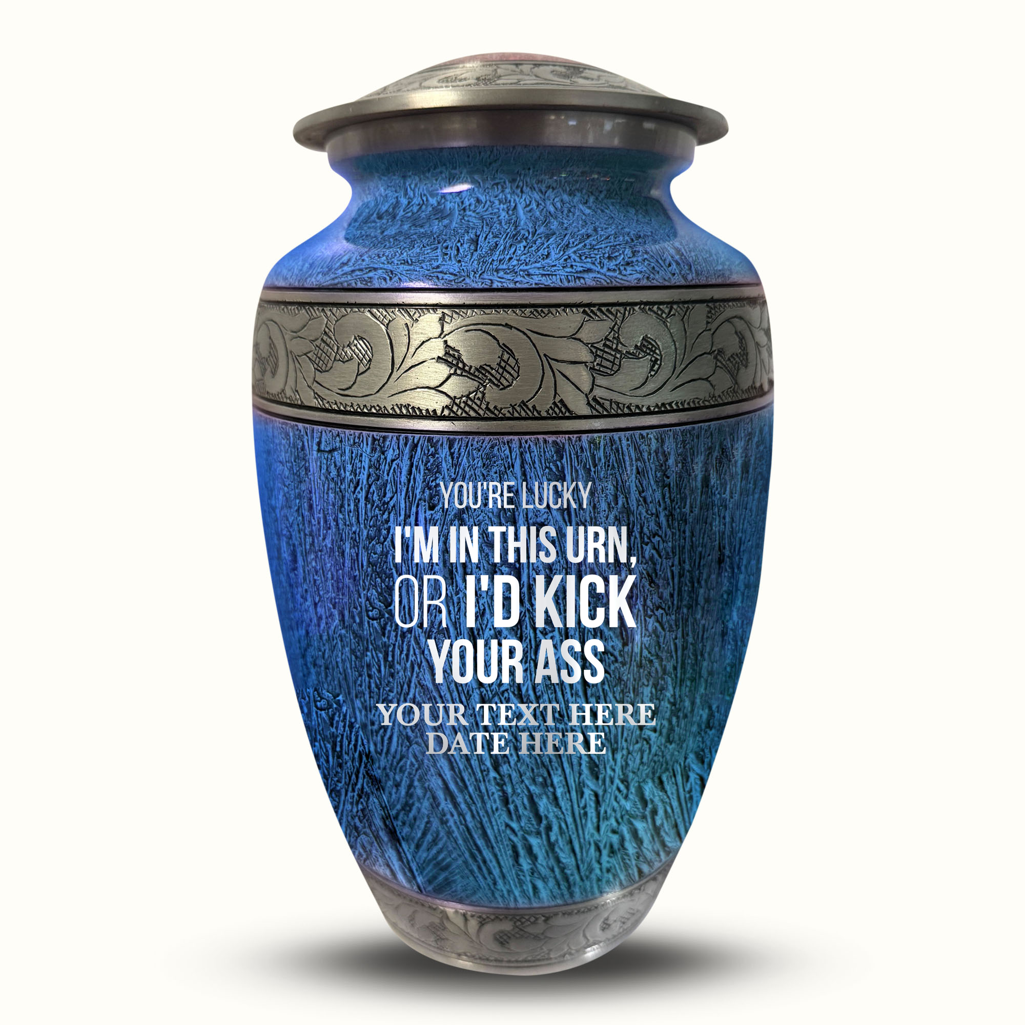 Custom Large Cremation Urn for Human Ashes - Elevate Collection - Just Funny Design - Distressed Finish - 200 Cubic Inch