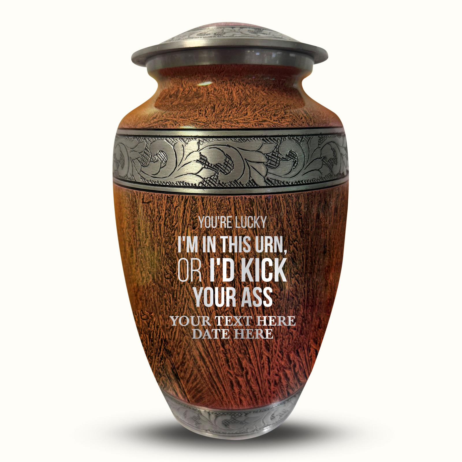 Custom Aluminum Human Urn - Elevate Collection - Just Funny Design - Distressed Finish - 200 Cubic Inch