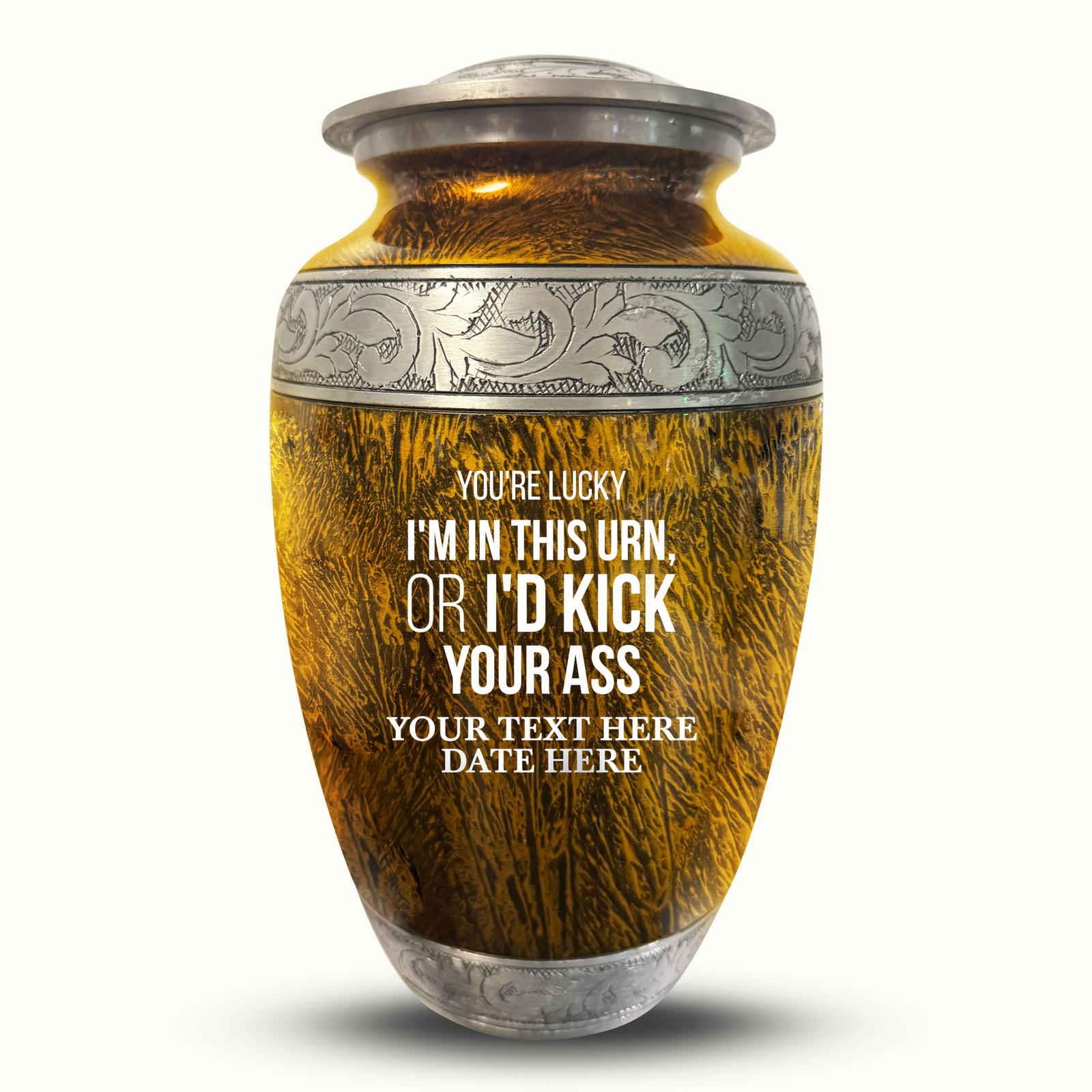 Custom Aluminum Human Urn - Elevate Collection - Just Funny Design - Distressed Finish - 200 Cubic Inch