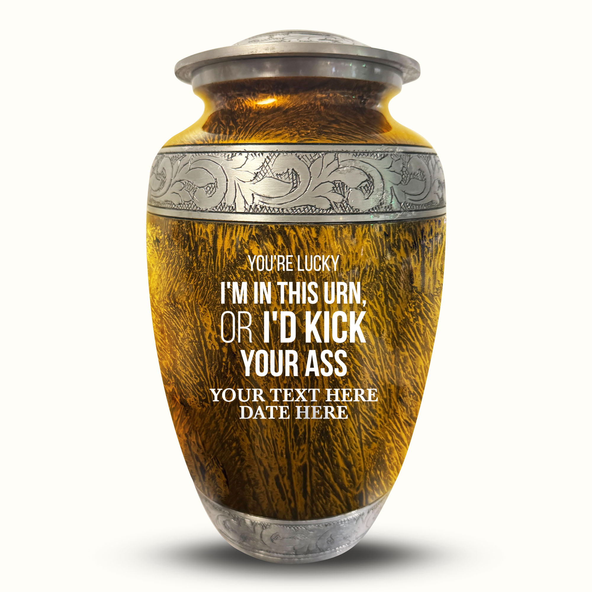 Custom Large Cremation Urn for Human Ashes - Elevate Collection - Just Funny Design - Distressed Finish - 200 Cubic Inch