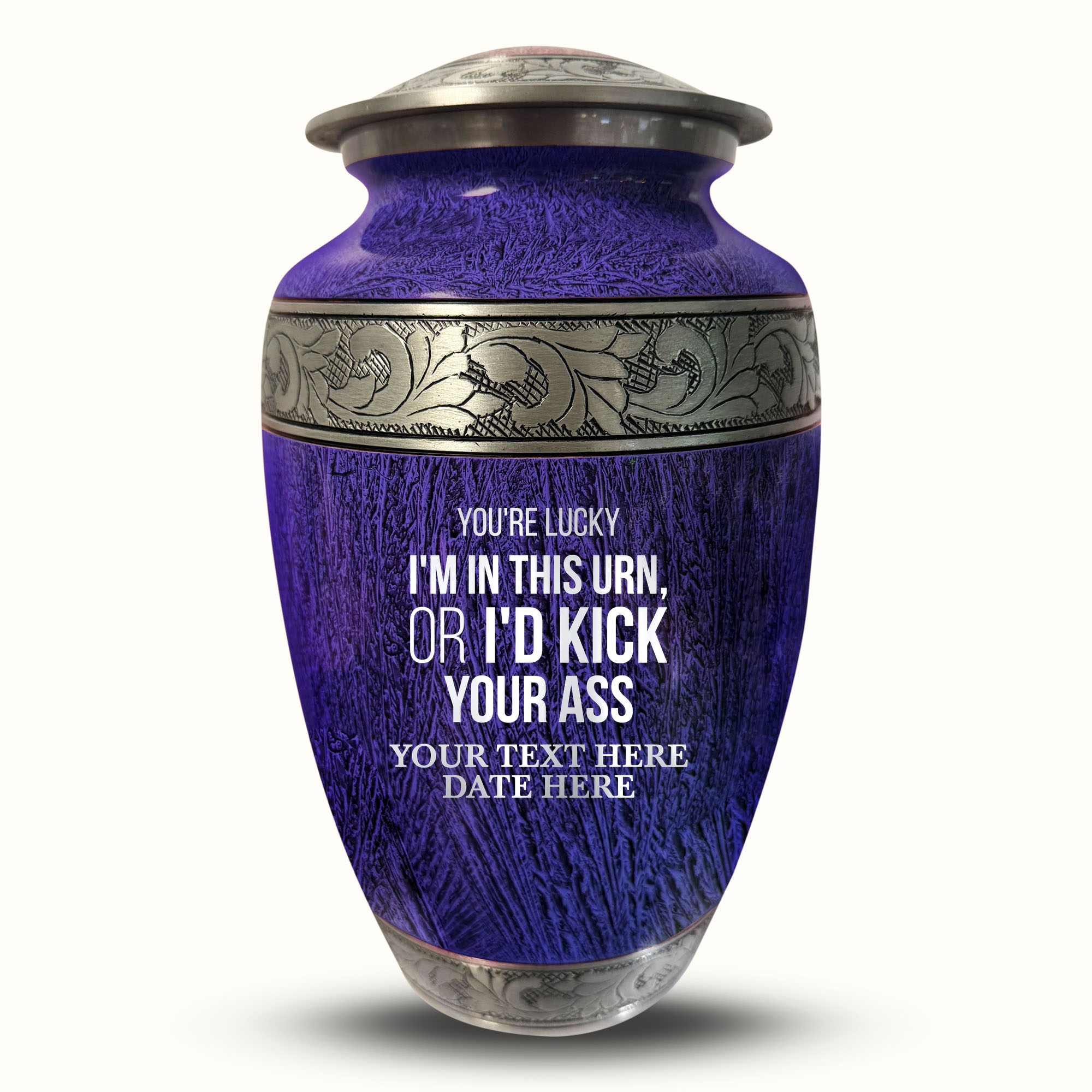 Custom Large Cremation Urn for Human Ashes - Elevate Collection - Just Funny Design - Distressed Finish - 200 Cubic Inch