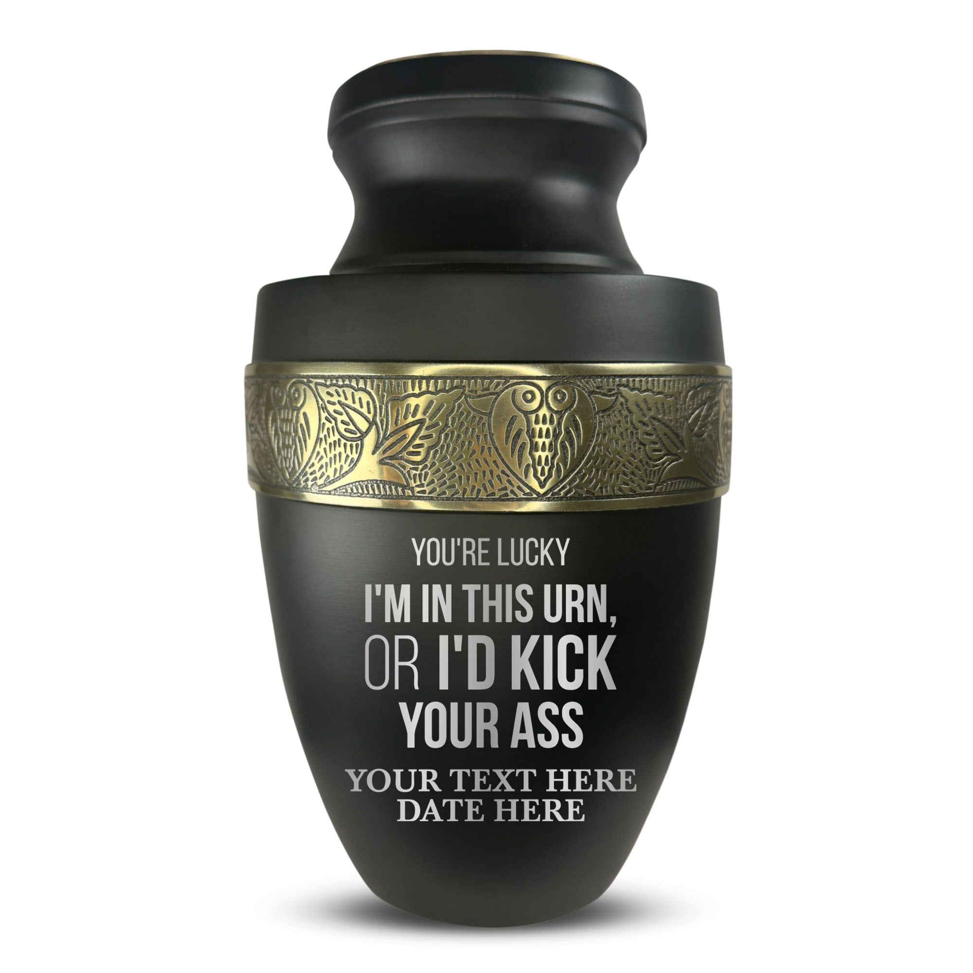 Elite Human Cremation Urn - 200 Cubic Inch - Aluminum with Gold Inlay | Just Funny Memorial