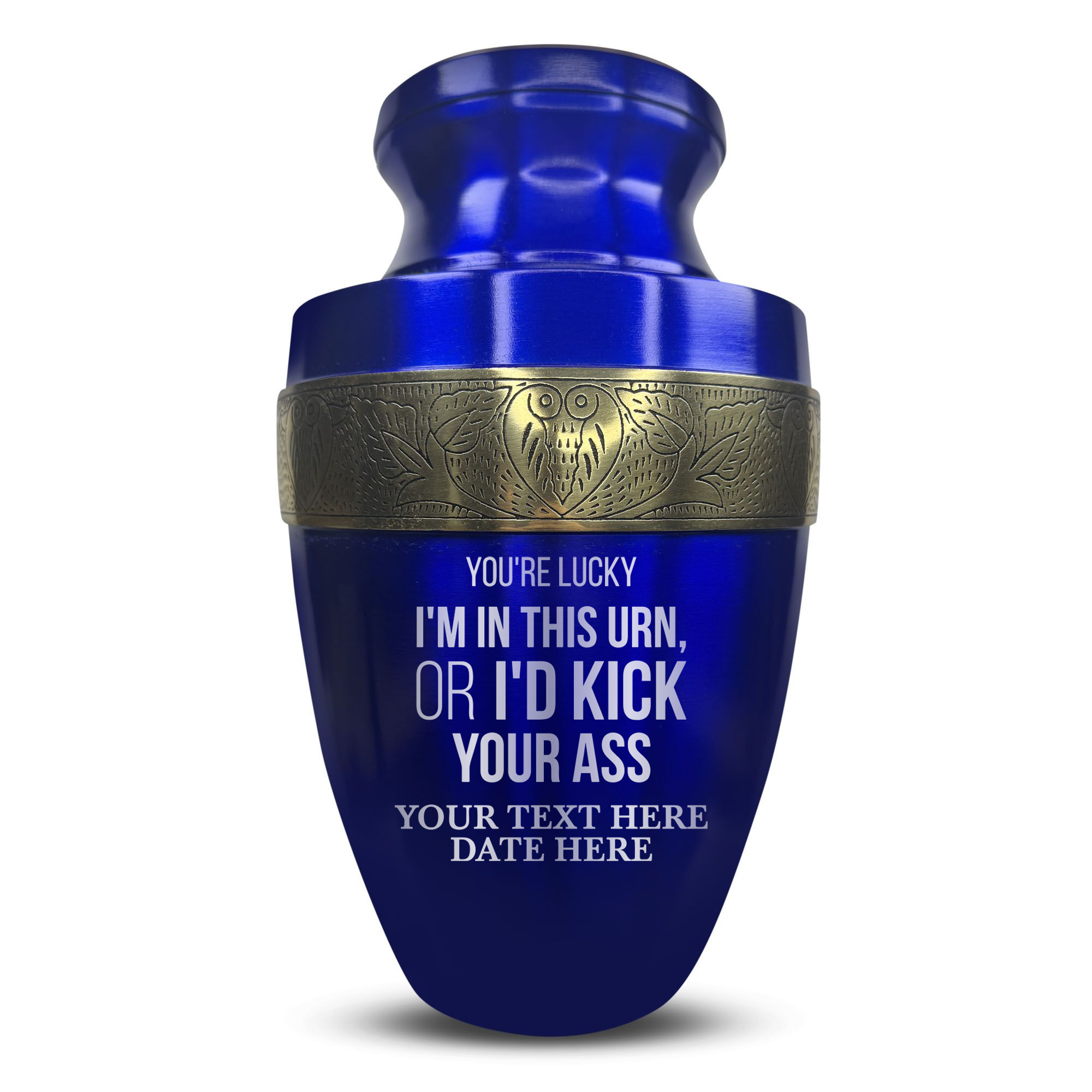 Elite Human Cremation Urn - 200 Cubic Inch - Aluminum with Gold Inlay | Just Funny Memorial
