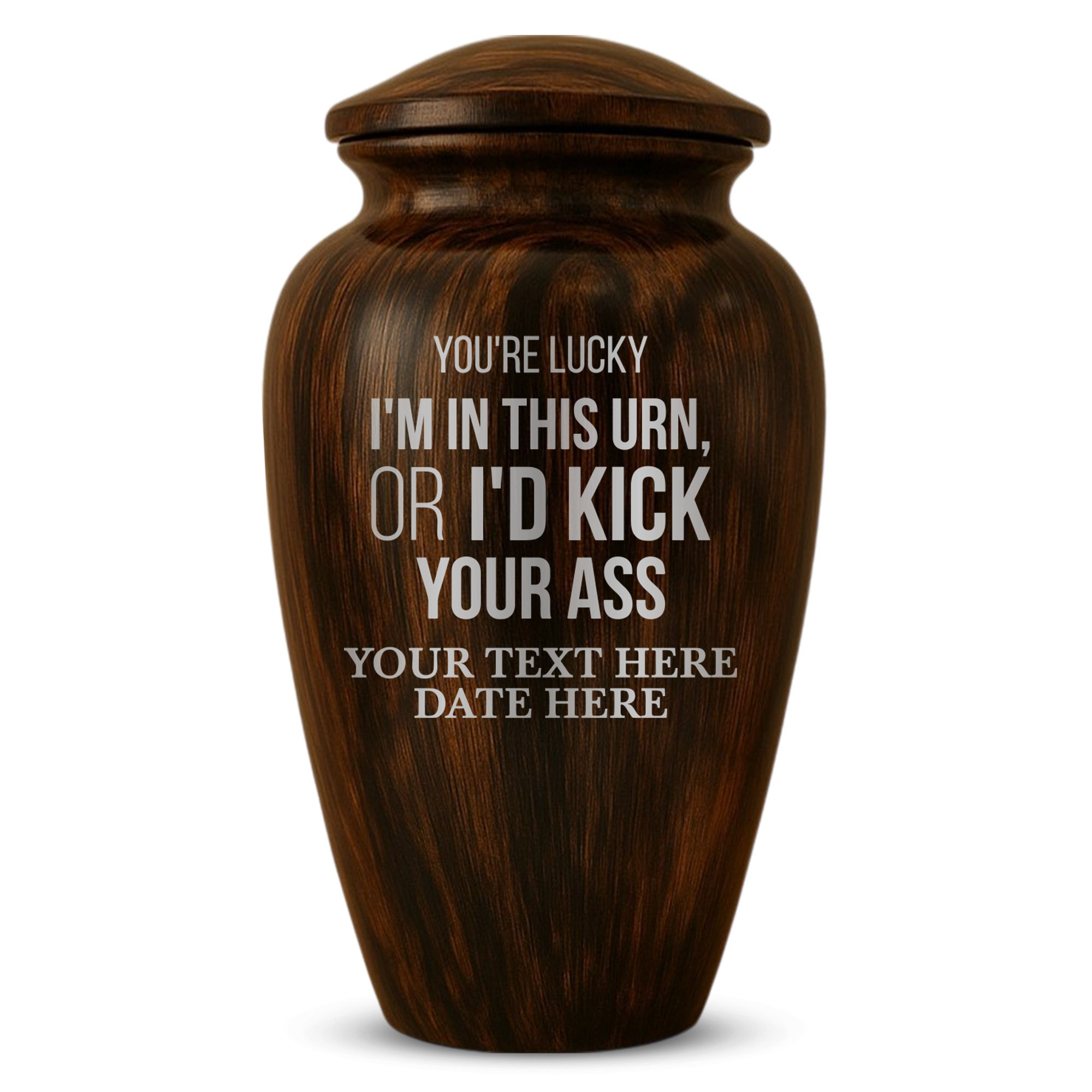 Human Cremation Urn - 200 Cubic Inch - Ingrained Wood Style Finish | Just Funny Memorial