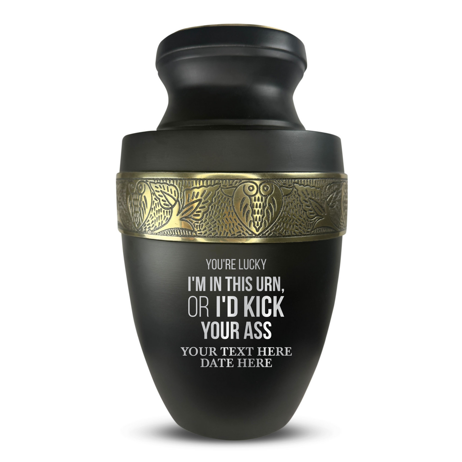 Personalized Adult Human Cremation Urn with Custom Name Date on Gold Rim Container for Ashes and Men or Women Cremains | Elite Just Funny Urn Series | 200 Lbs | You're Lucky 2