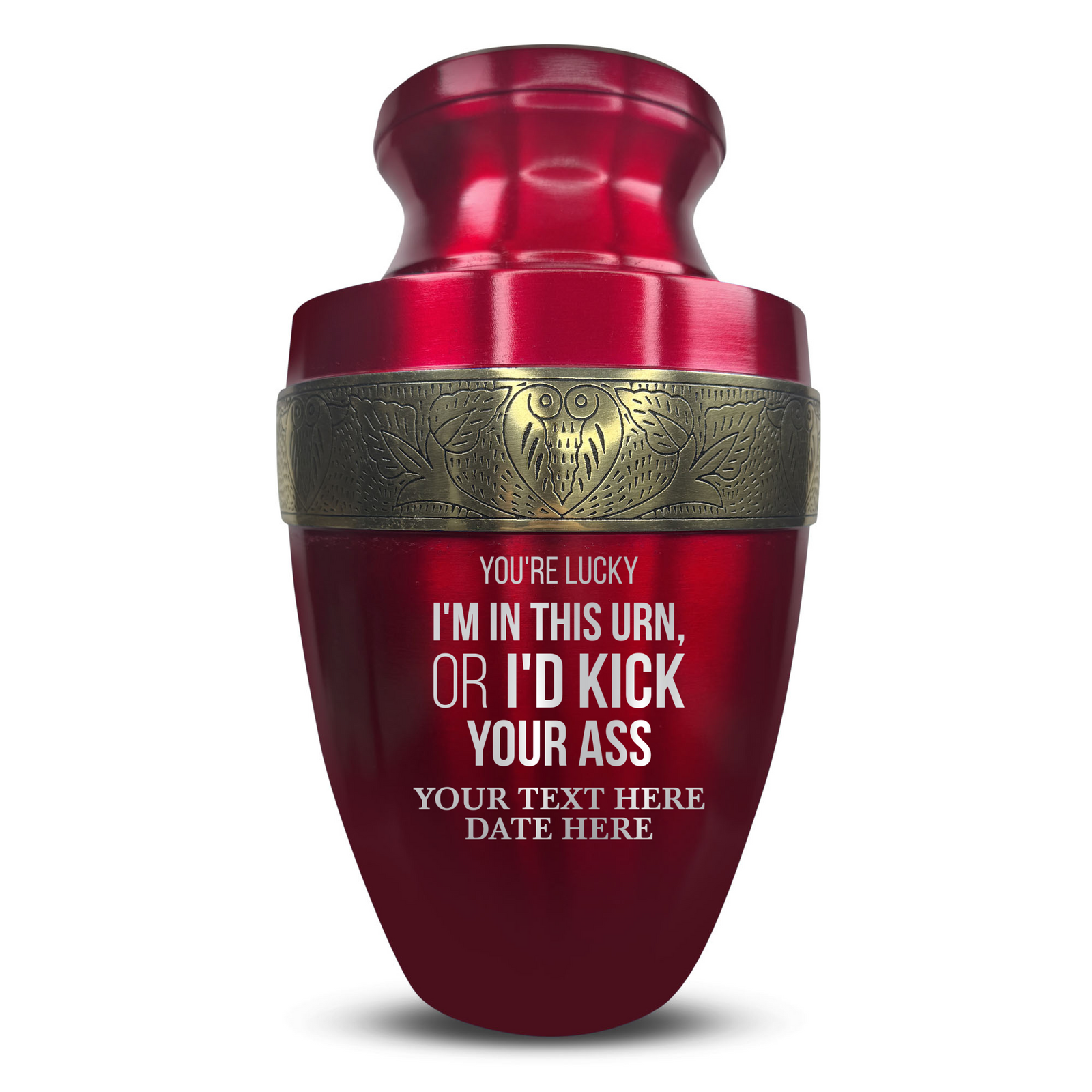 Personalized Adult Human Cremation Urn with Custom Name Date on Gold Rim Container for Ashes and Men or Women Cremains | Elite Just Funny Urn Series | 200 Lbs | You're Lucky 2