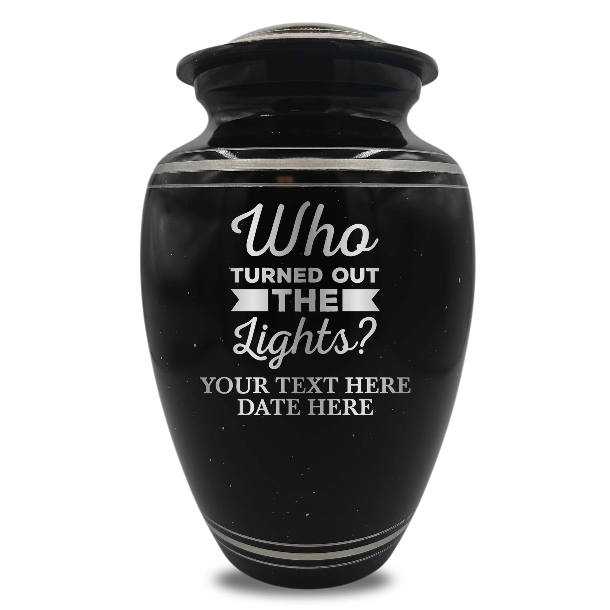 Spotted Black Aluminum with Silver Rim Human Cremation Urn - 200 Cubic Inch | Just Funny Memorial