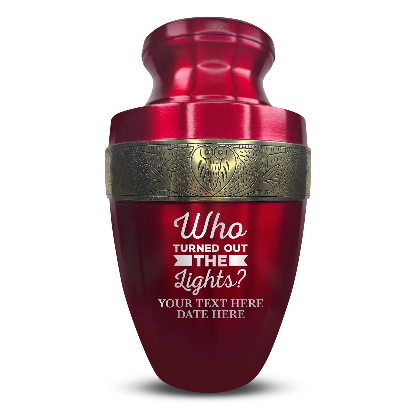 Personalized Adult Human Cremation Urn with Custom Name Date on Gold Rim Container for Ashes and Men or Women Cremains | Elite Just Funny Urn Series | 200 Lbs | Who Turned Out The Lights