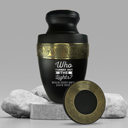 Personalized Adult Human Cremation Urn with Custom Name Date on Gold Rim Container for Ashes and Men or Women Cremains | Elite Just Funny Urn Series | 200 Lbs | Who Turned Out The Lights