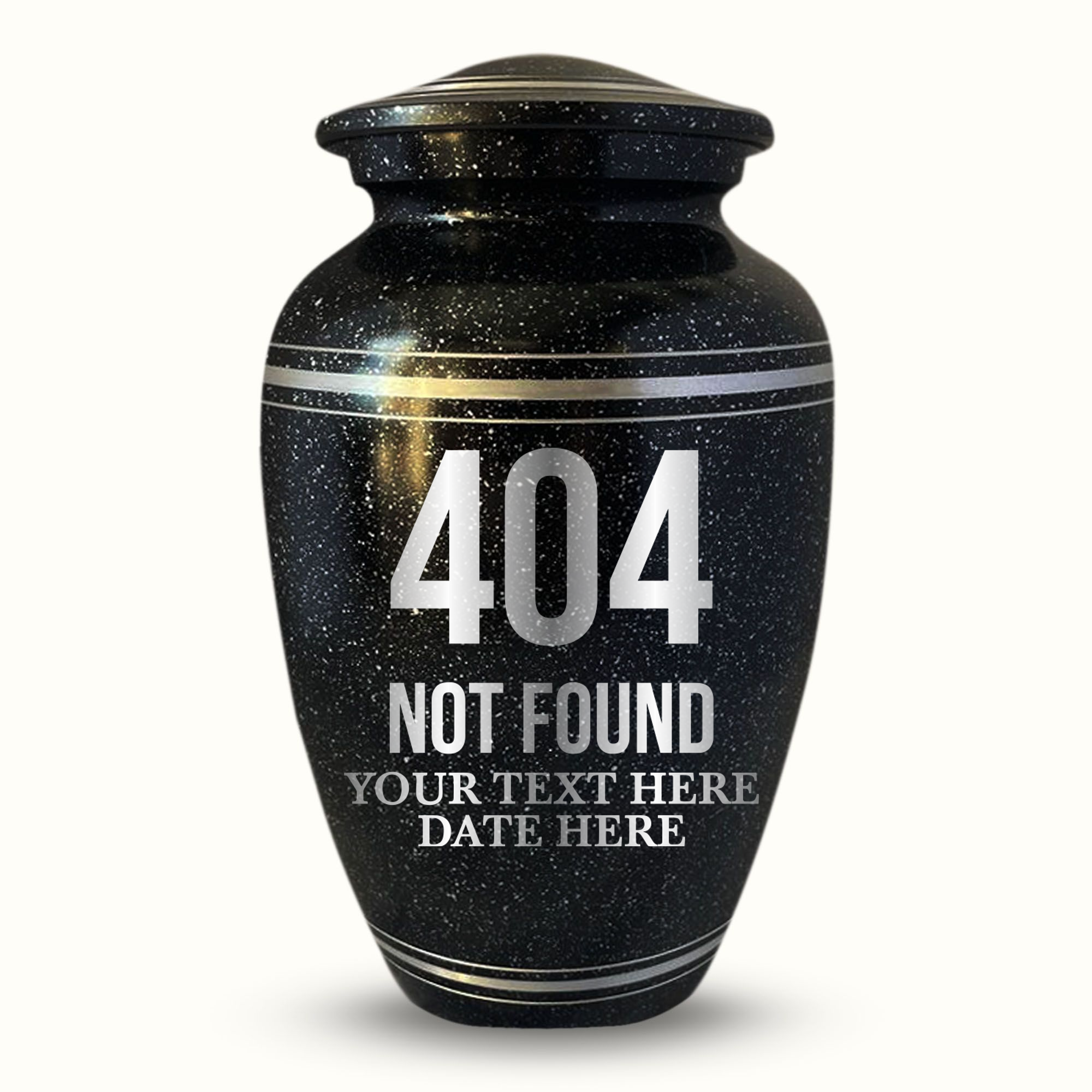 Spotted Black Aluminum with Silver Rim Human Cremation Urn - 200 Cubic Inch | Tech Humor