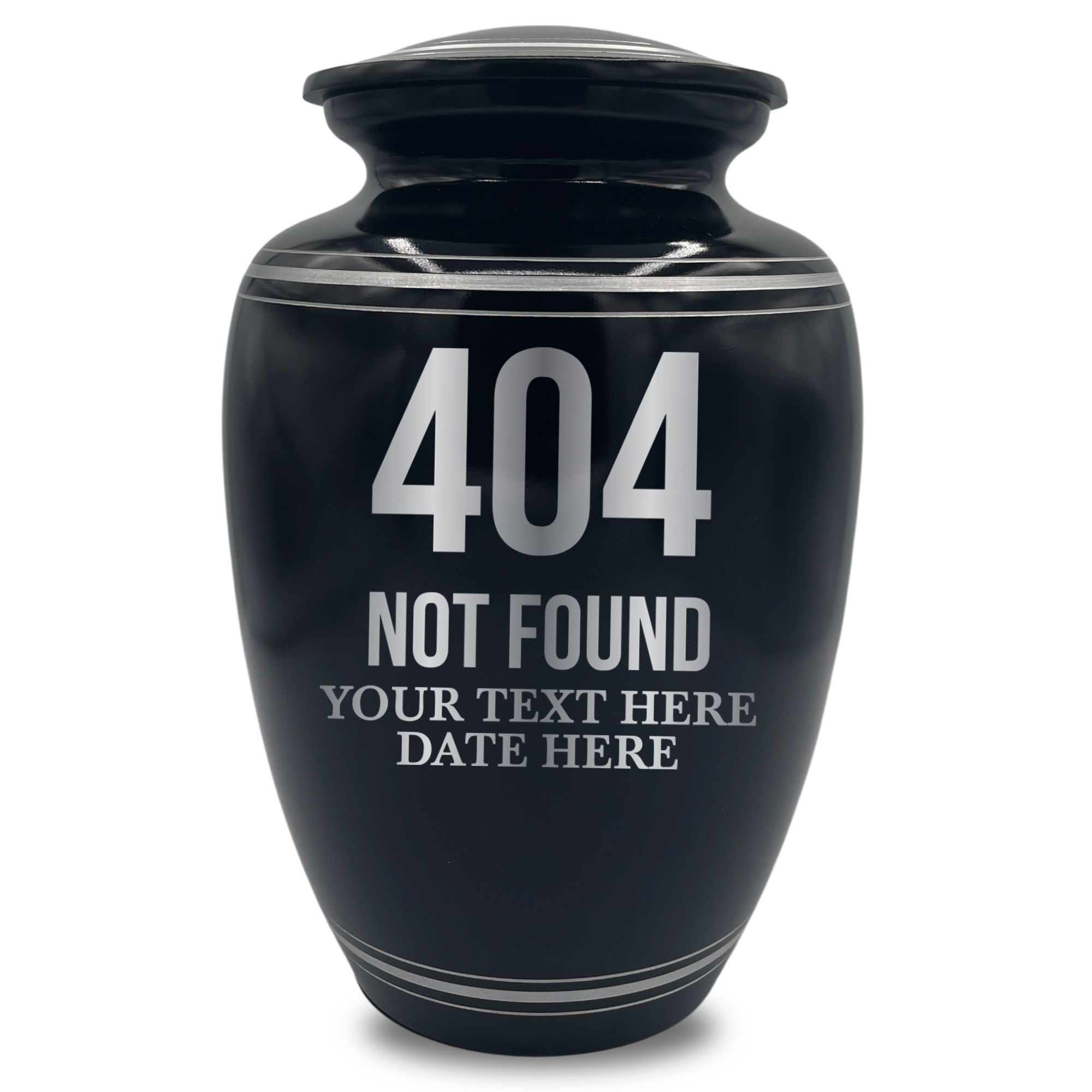 Human Cremation Urn - 350 Cubic Inch Capacity - Black with Silver Rim | Tech Humor