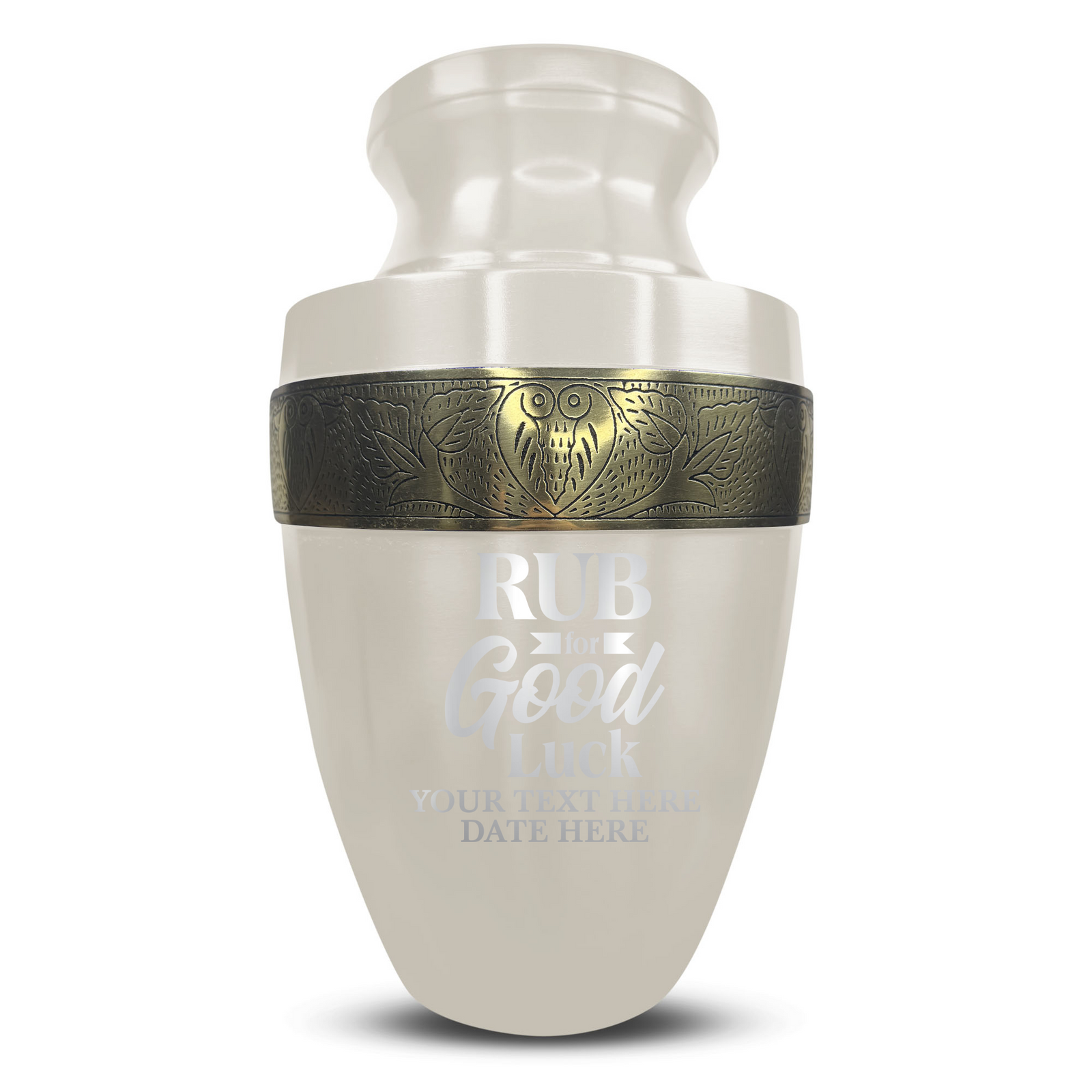 Personalized Adult Human Cremation Urn with Custom Name Date on Gold Rim Container for Ashes and Men or Women Cremains | Elite Just Funny Urn Series | 200 Lbs | Rub For Goodluck
