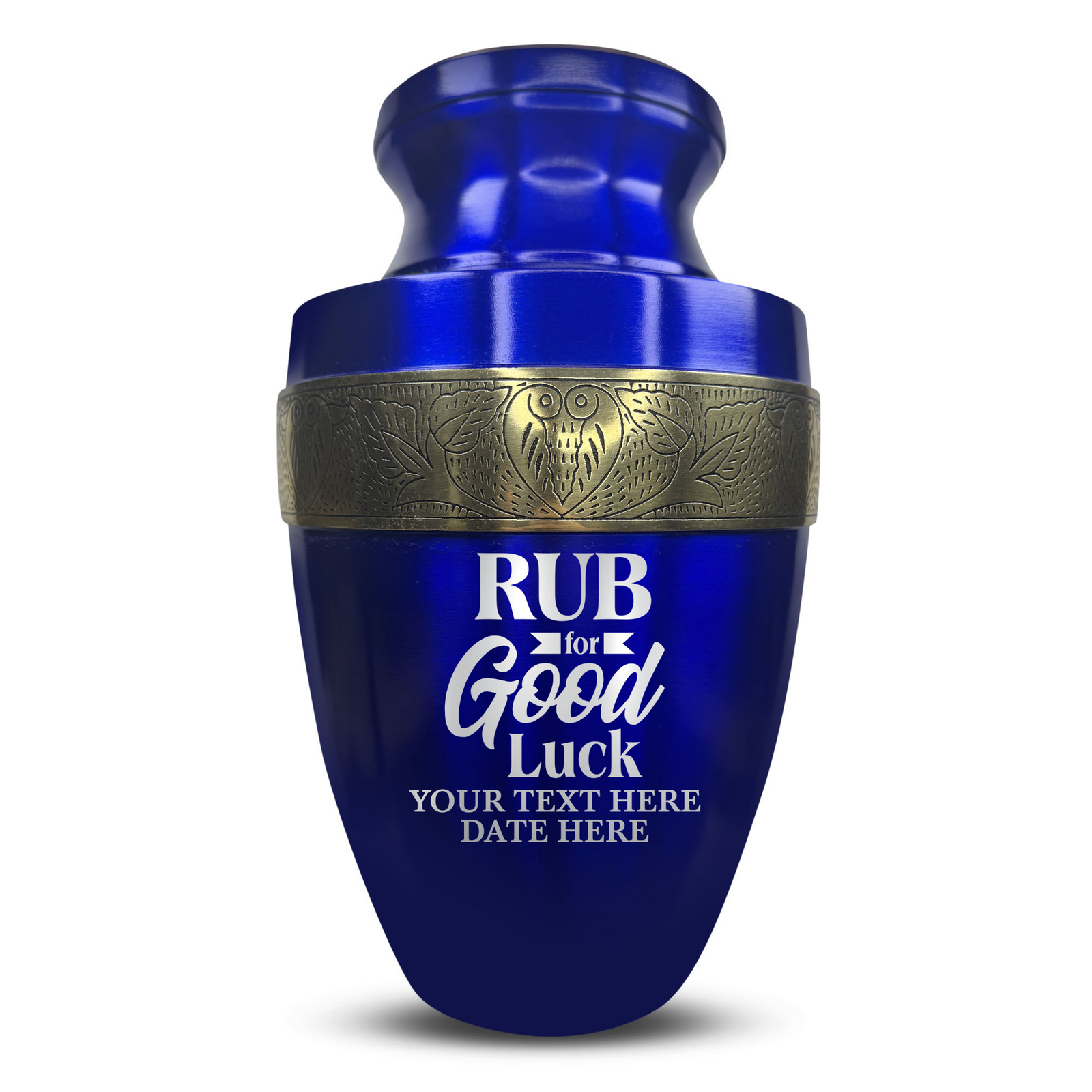 Personalized Adult Human Cremation Urn with Custom Name Date on Gold Rim Container for Ashes and Men or Women Cremains | Elite Just Funny Urn Series | 200 Lbs | Rub For Goodluck