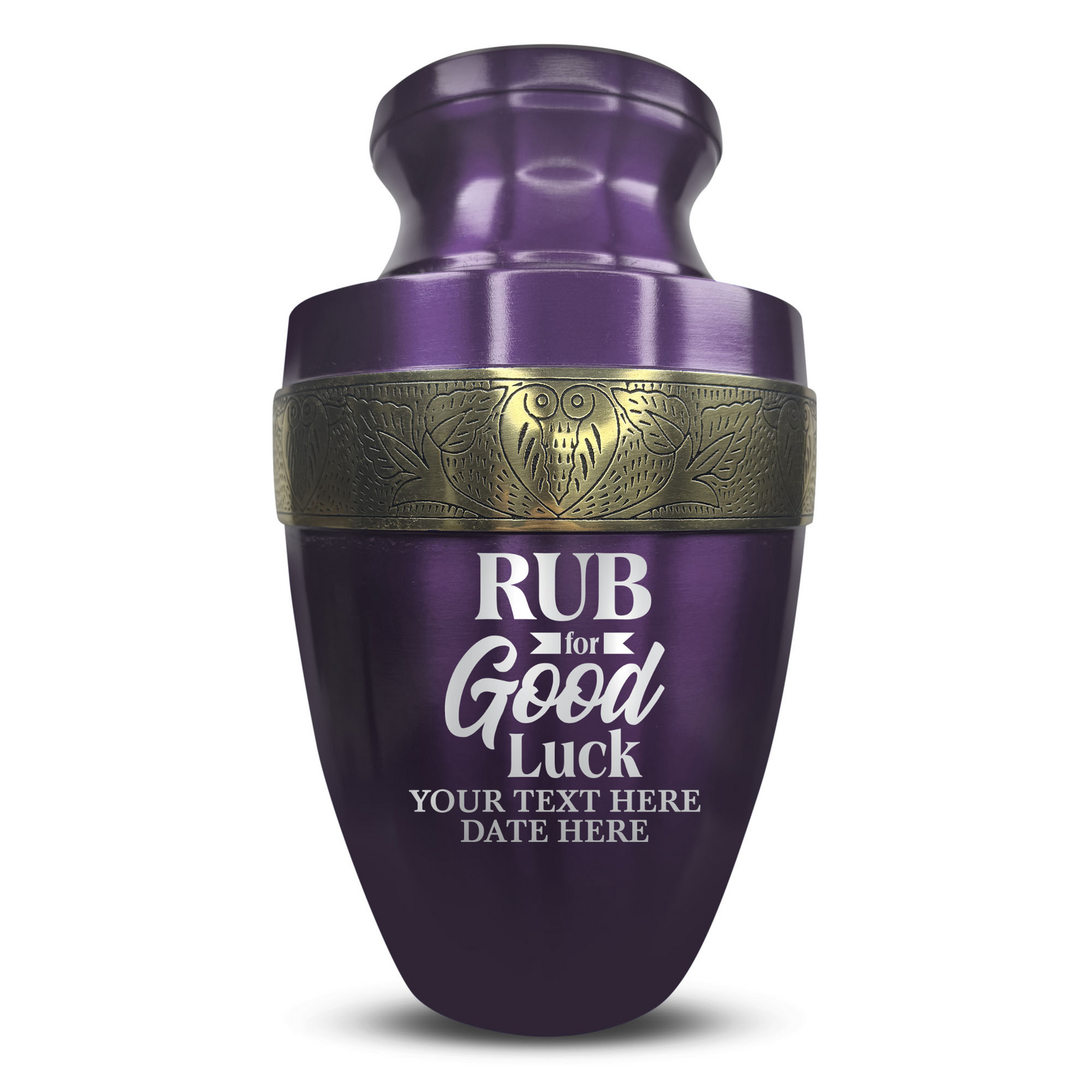 Personalized Adult Human Cremation Urn with Custom Name Date on Gold Rim Container for Ashes and Men or Women Cremains | Elite Just Funny Urn Series | 200 Lbs | Rub For Goodluck
