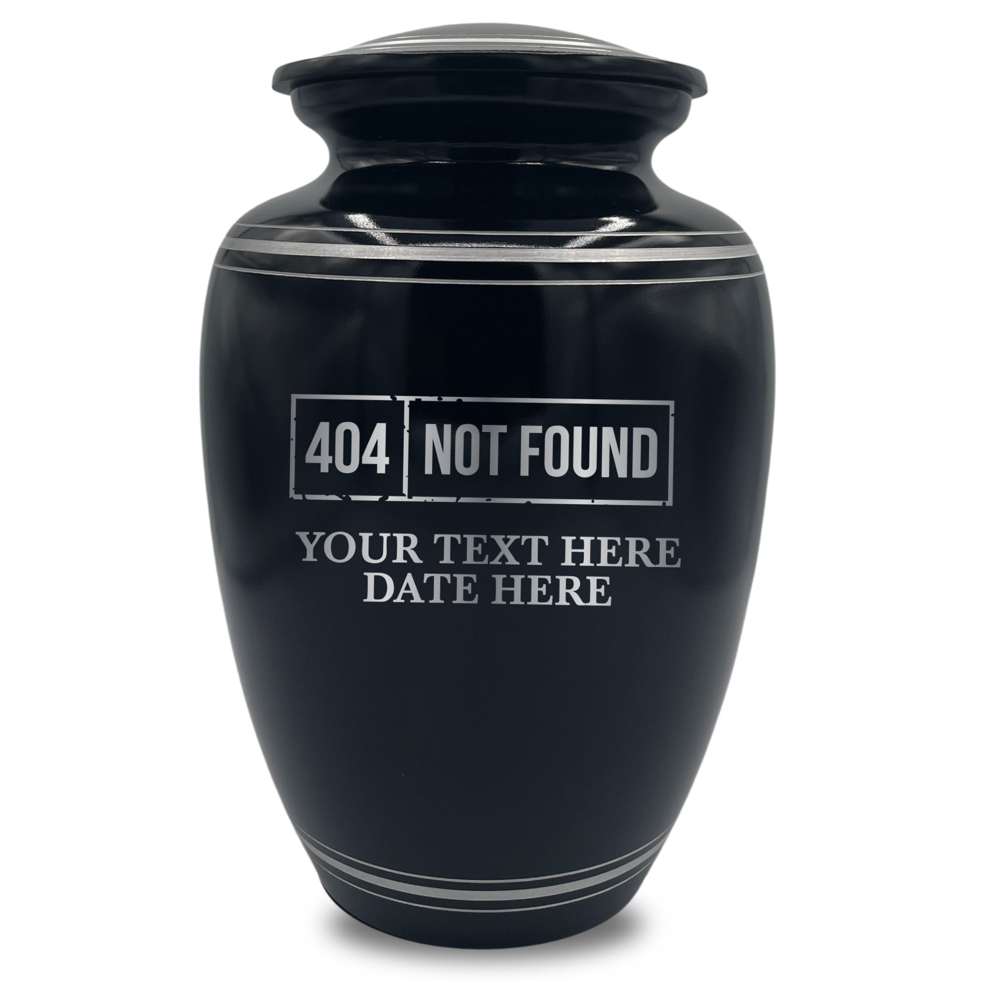 Human Cremation Urn - 350 Cubic Inch Capacity - Black with Silver Rim | Tech Humor