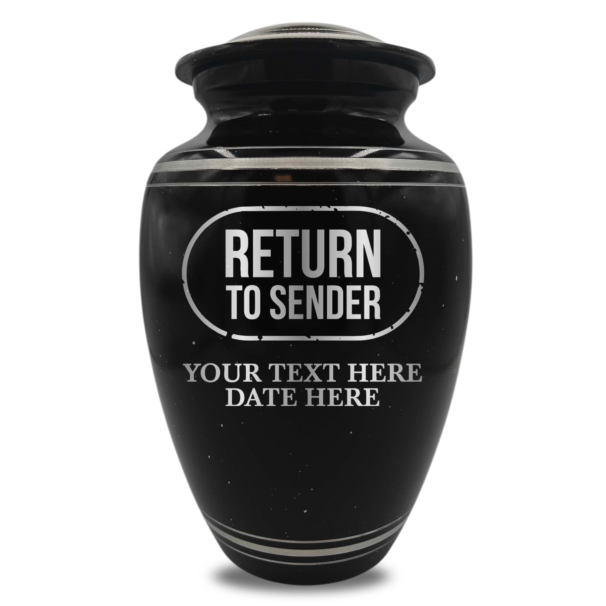 Spotted Black Aluminum with Silver Rim Human Cremation Urn - 200 Cubic Inch | Office Humor