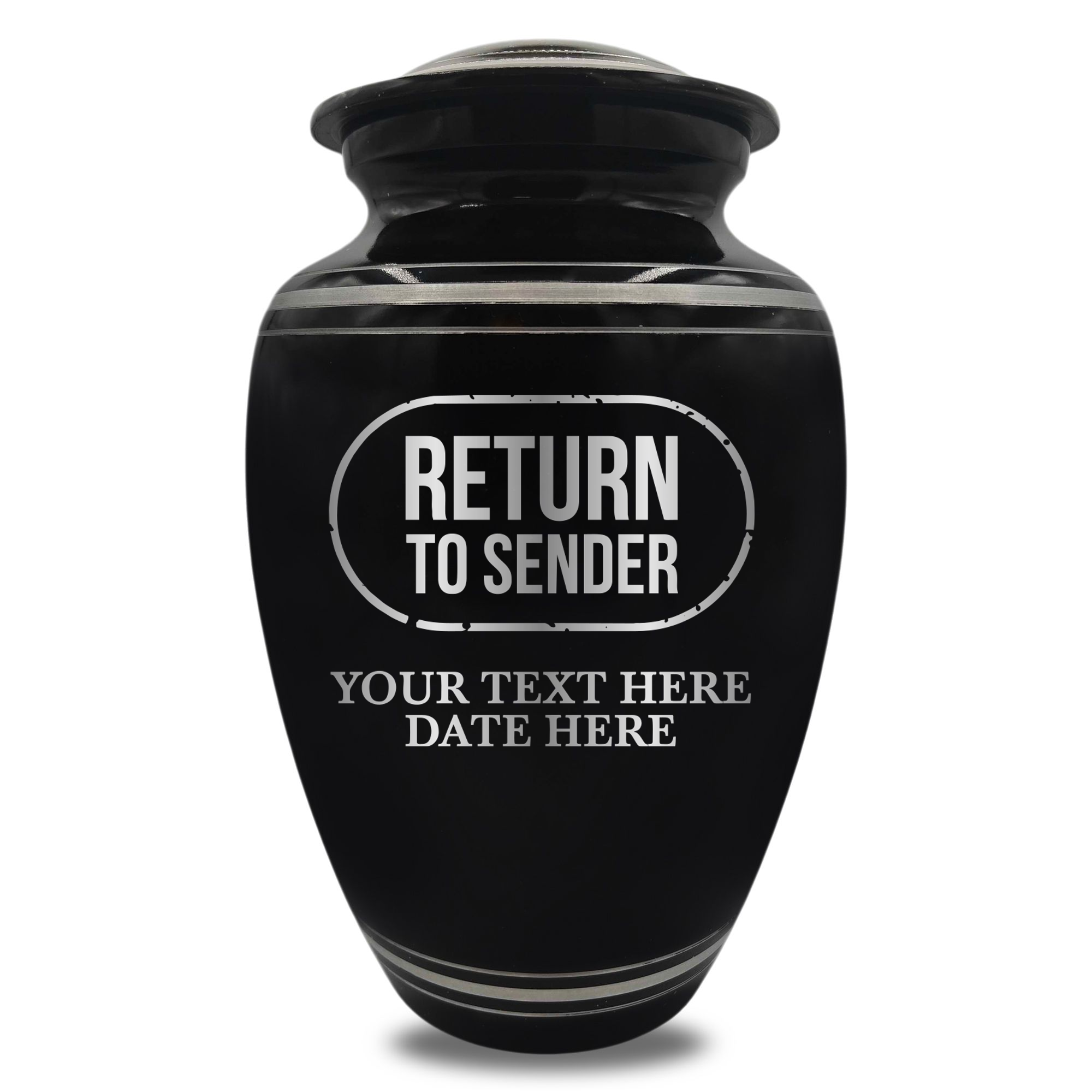 Polished Aluminum with Silver Rim Human Cremation Urn - 200 Cubic Inch | Office Humor