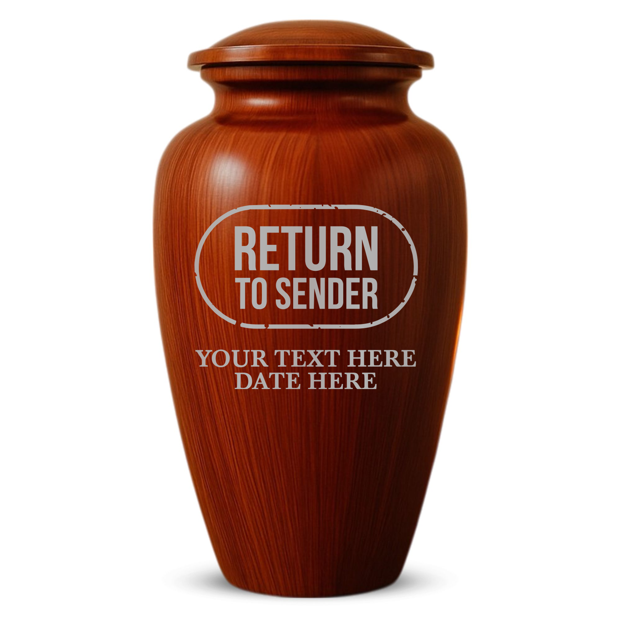 Human Cremation Urn - 200 Cubic Inch - Ingrained Wood Style Finish | Office Humor
