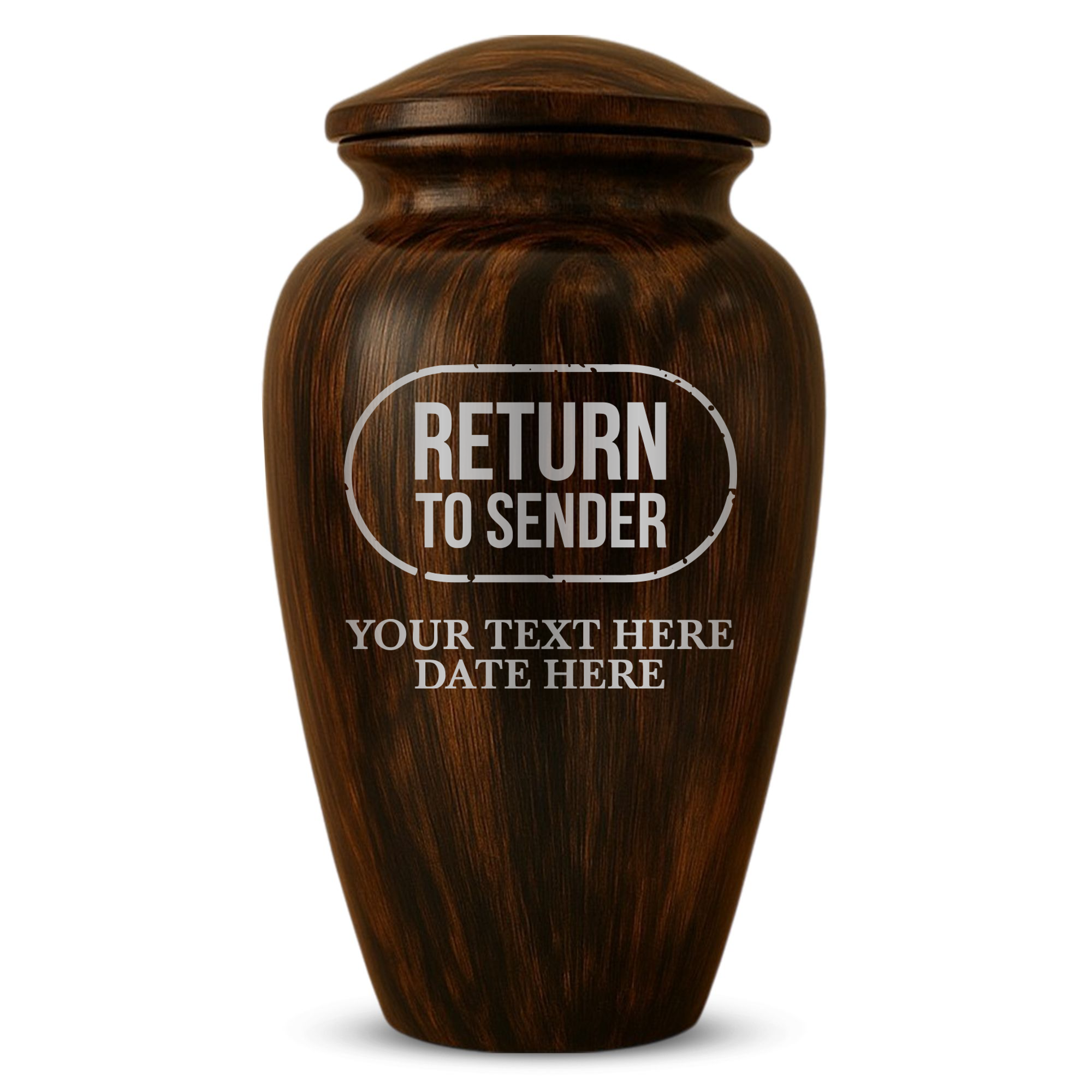 Human Cremation Urn - 200 Cubic Inch - Ingrained Wood Style Finish | Office Humor