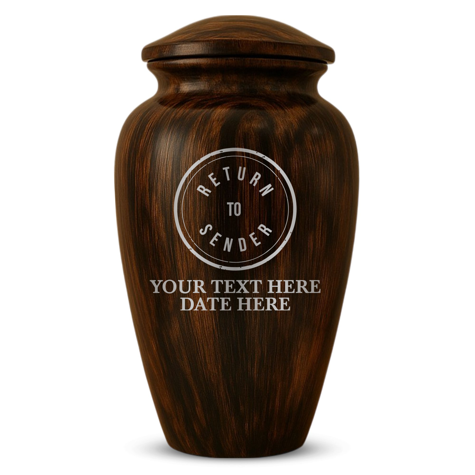Human Cremation Urn - 200 Cubic Inch - Ingrained Wood Style Finish | Office Humor