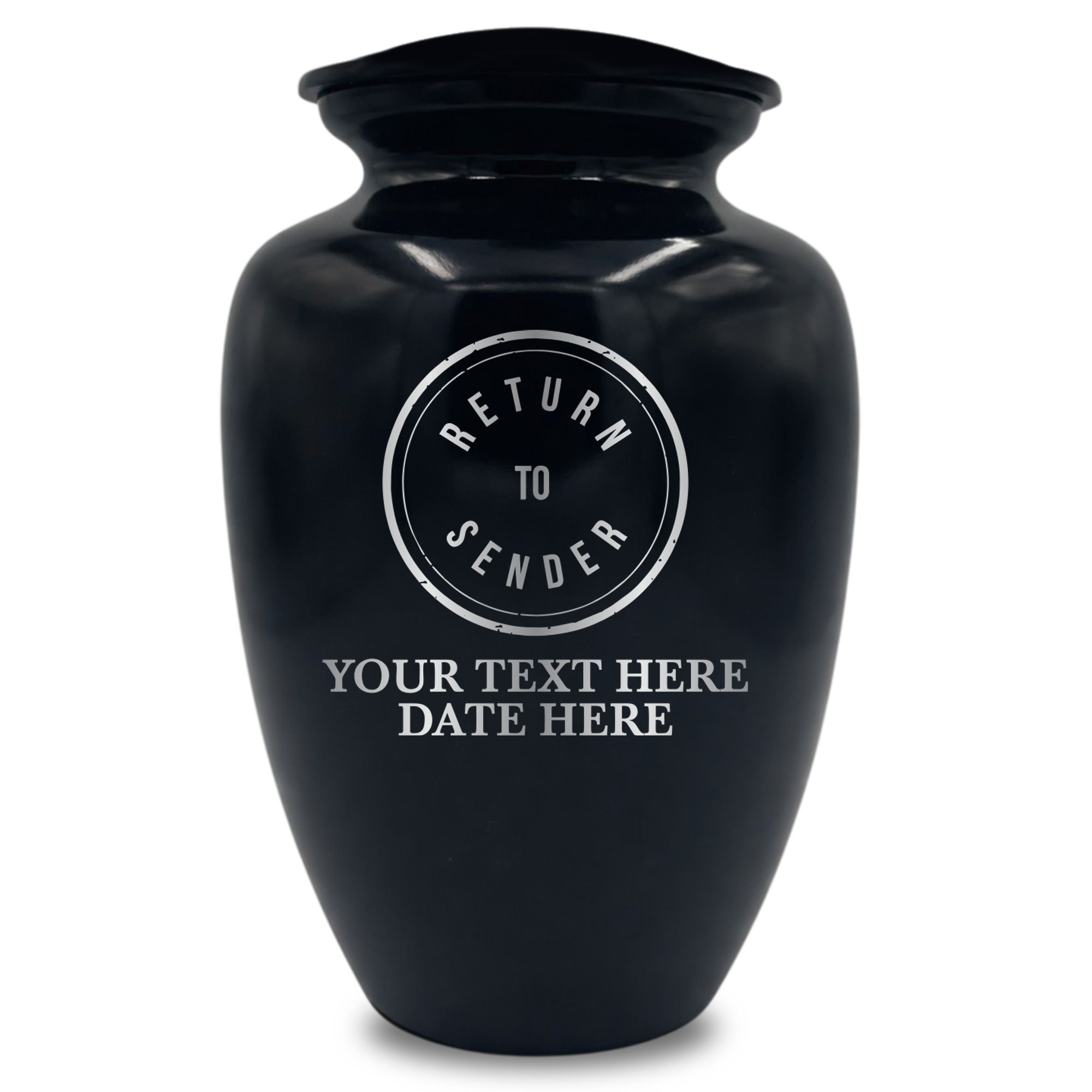 Polished Extra Large Human Cremation Urn 350 Cubic Inch - Engraved Aluminum | Office Humor