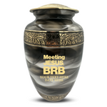 Custom Aluminum Human Urns - Suzesta Pearl White Memorial Urn - Funny Religious Design - 200 Cubic Inch